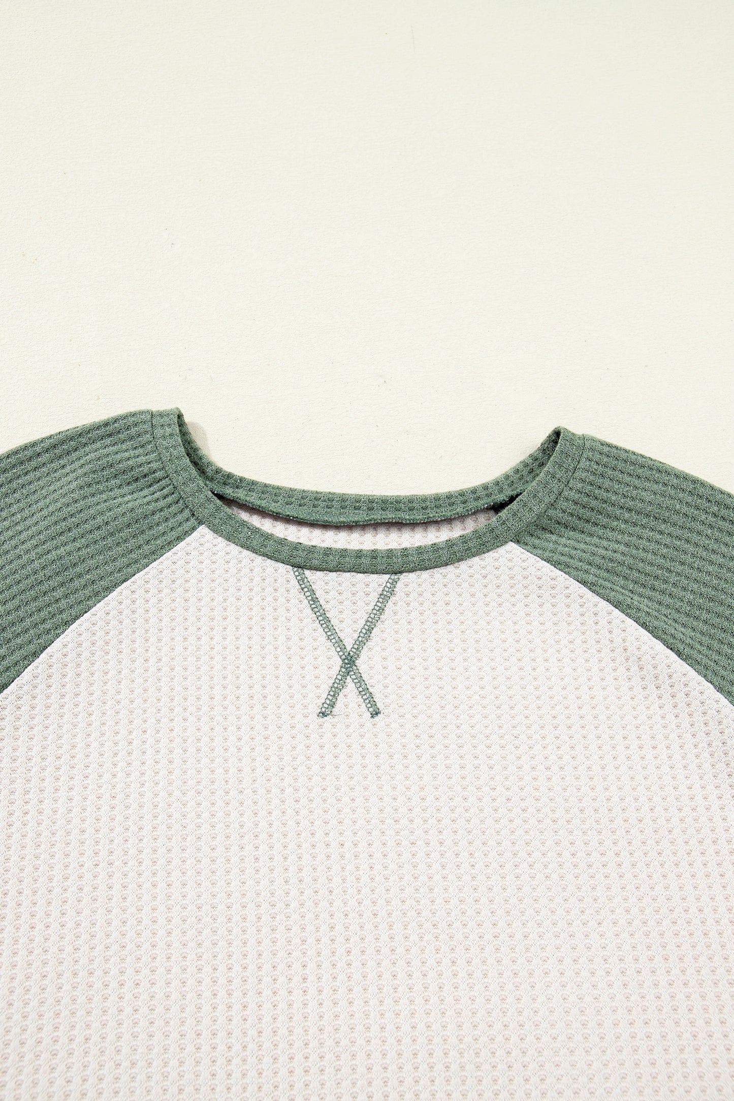 Mist Green Plus Size Waffled Color Block Long Sleeve Top-Plus Size/Plus Size Tops/Plus Size Long Sleeve Tops-[Adult]-[Female]-2022 Online Blue Zone Planet