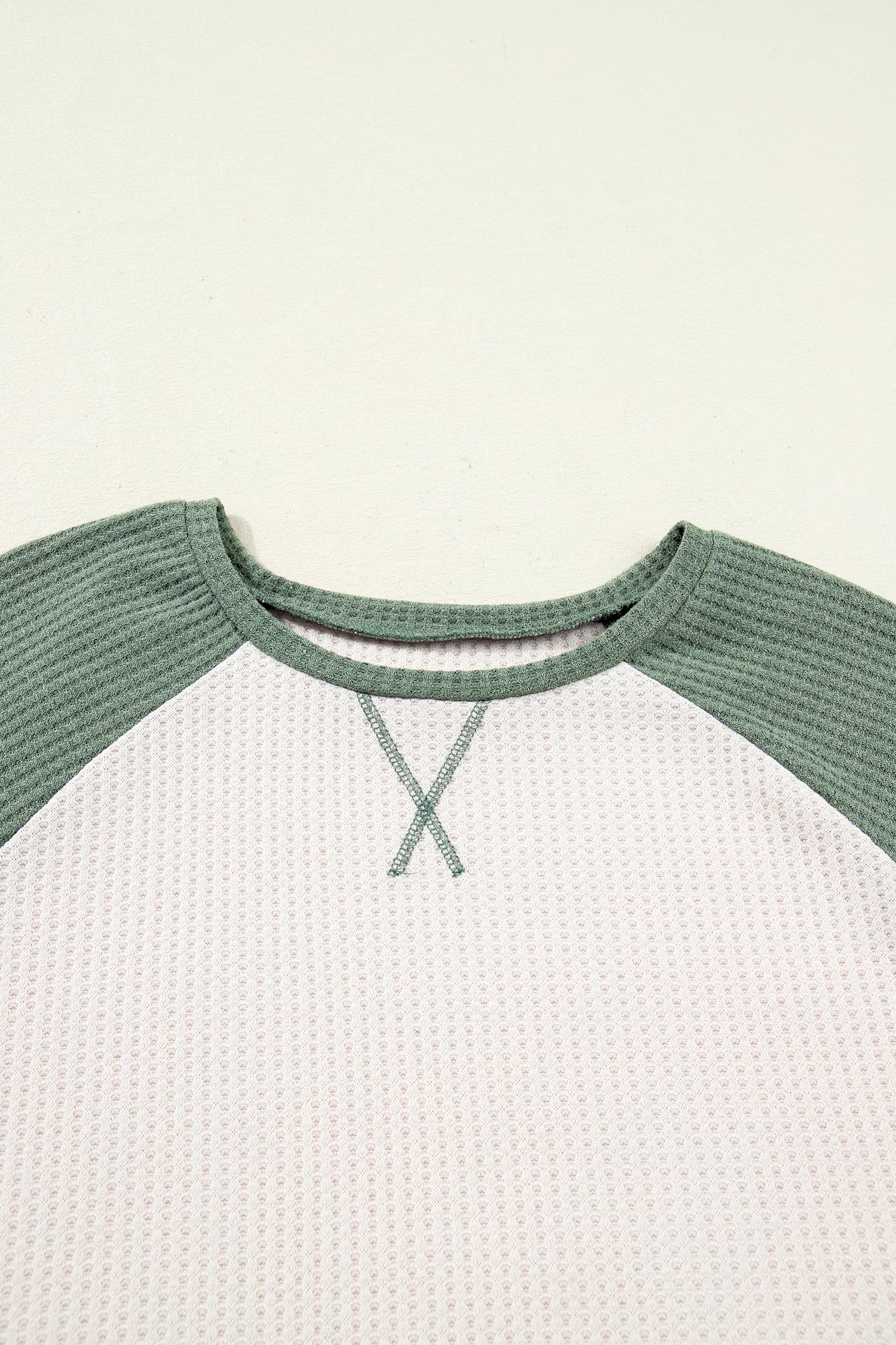 Mist Green Plus Size Waffled Color Block Long Sleeve Top-Plus Size/Plus Size Tops/Plus Size Long Sleeve Tops-[Adult]-[Female]-2022 Online Blue Zone Planet