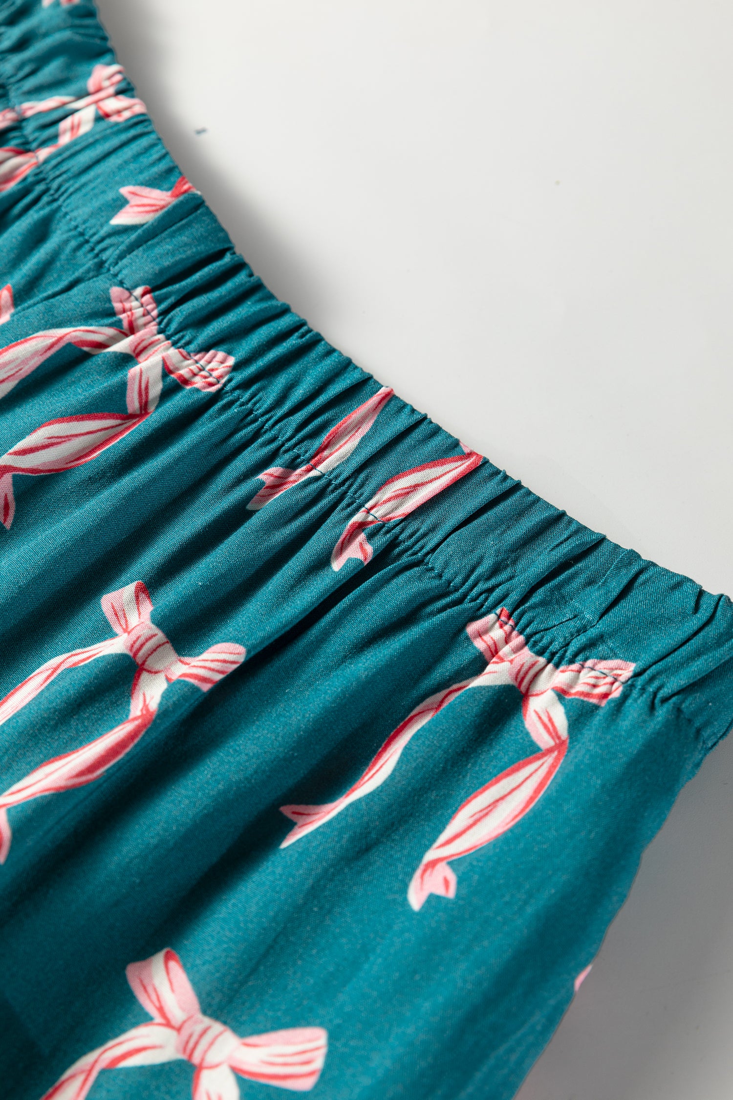 Green Ribbon Bow Print Silky Long Sleeve Shirt and Shorts 2pcs Pajama Set-Loungewear & Sleepwear/Sleepwear-[Adult]-[Female]-2022 Online Blue Zone Planet