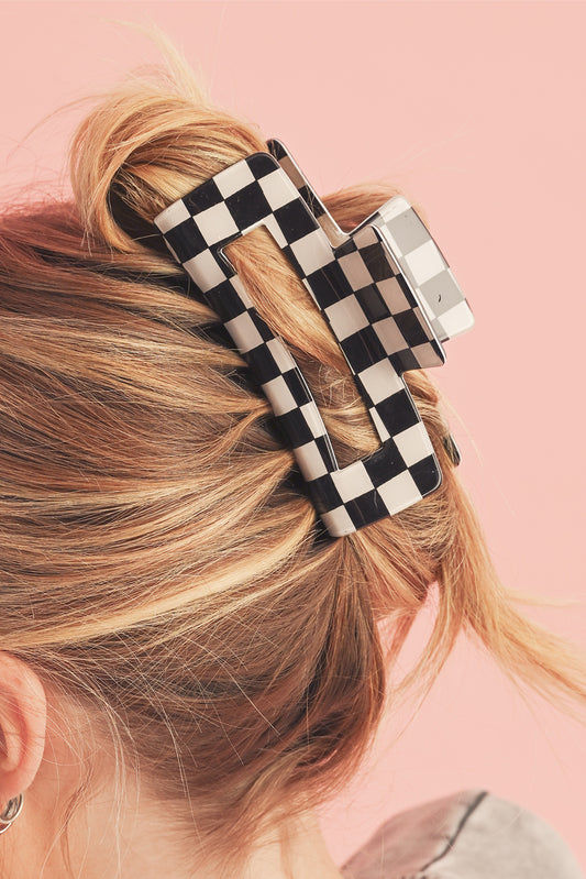 Black Checkered Print Hollow Out Hair Clip-Accessories/Headwear-[Adult]-[Female]-Black-ONE SIZE-2022 Online Blue Zone Planet