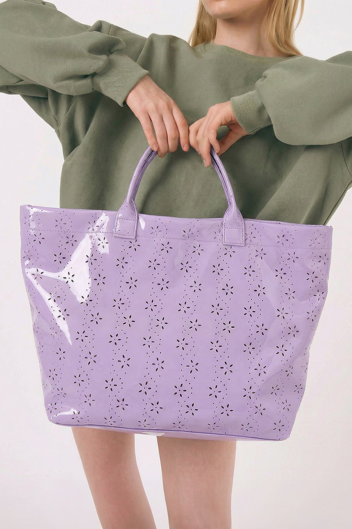 Fiery Red Plaid Pattern Pvc Glossy Waterproof Tote Bag-Shoes & Bags/Handbags-[Adult]-[Female]-Orchid Petal-ONE SIZE-2022 Online Blue Zone Planet