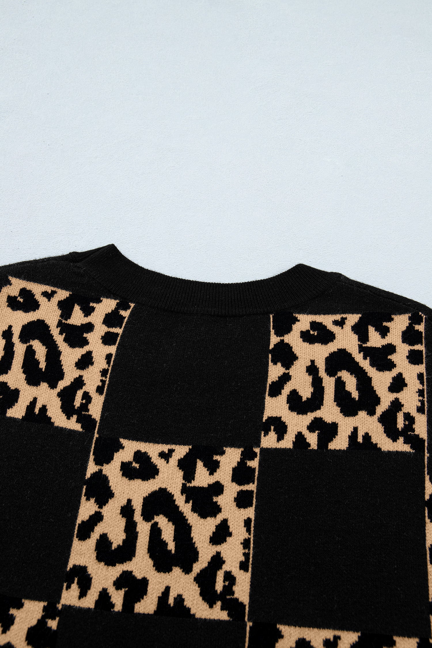 Rose Red Leopard Checkerboard Short Sleeve Knit Sweater-TOPS / DRESSES-[Adult]-[Female]-2022 Online Blue Zone Planet