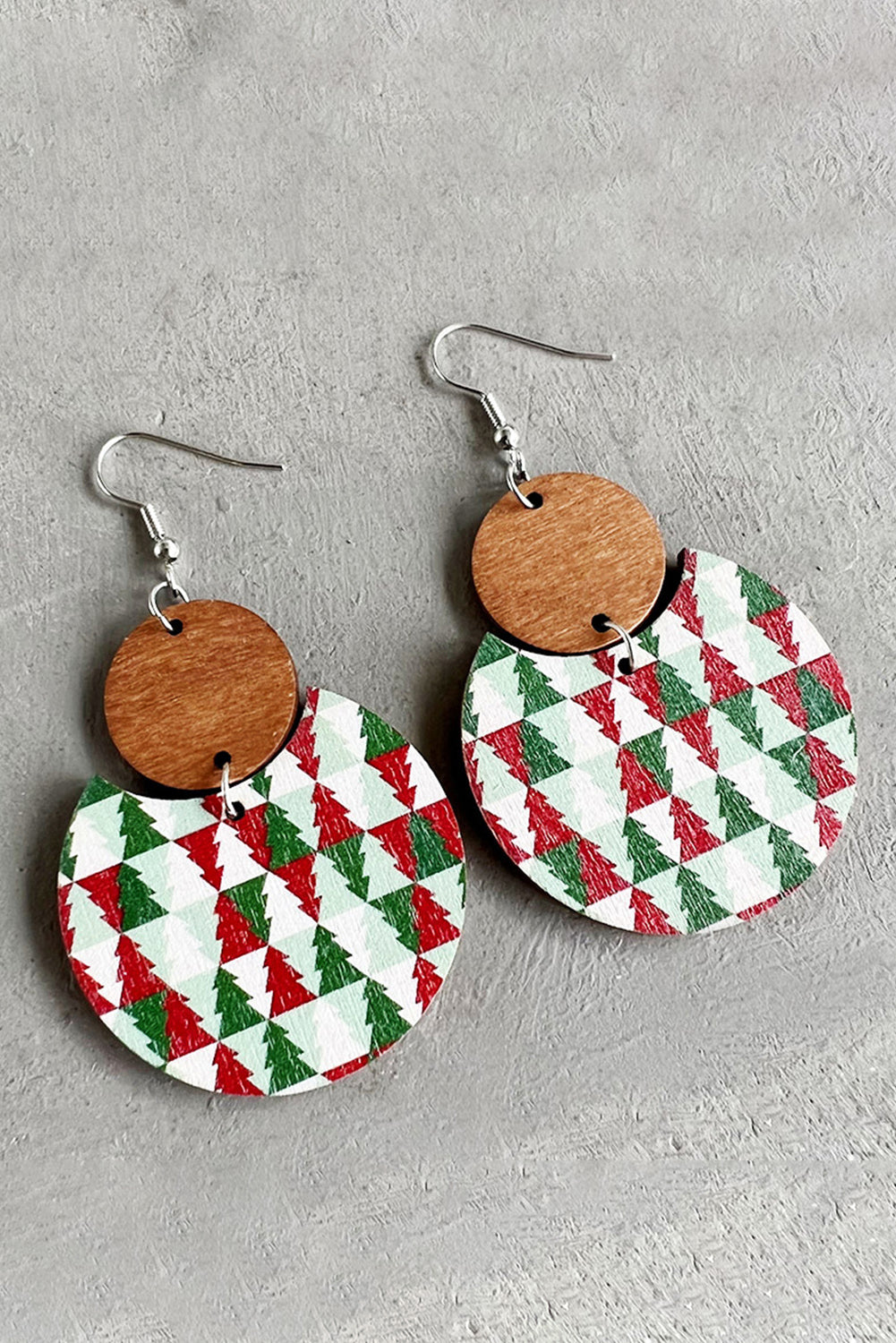 Dark Green Christmas Checker Graphic Wooden Earrings-Accessories/Jewelry-[Adult]-[Female]-2022 Online Blue Zone Planet