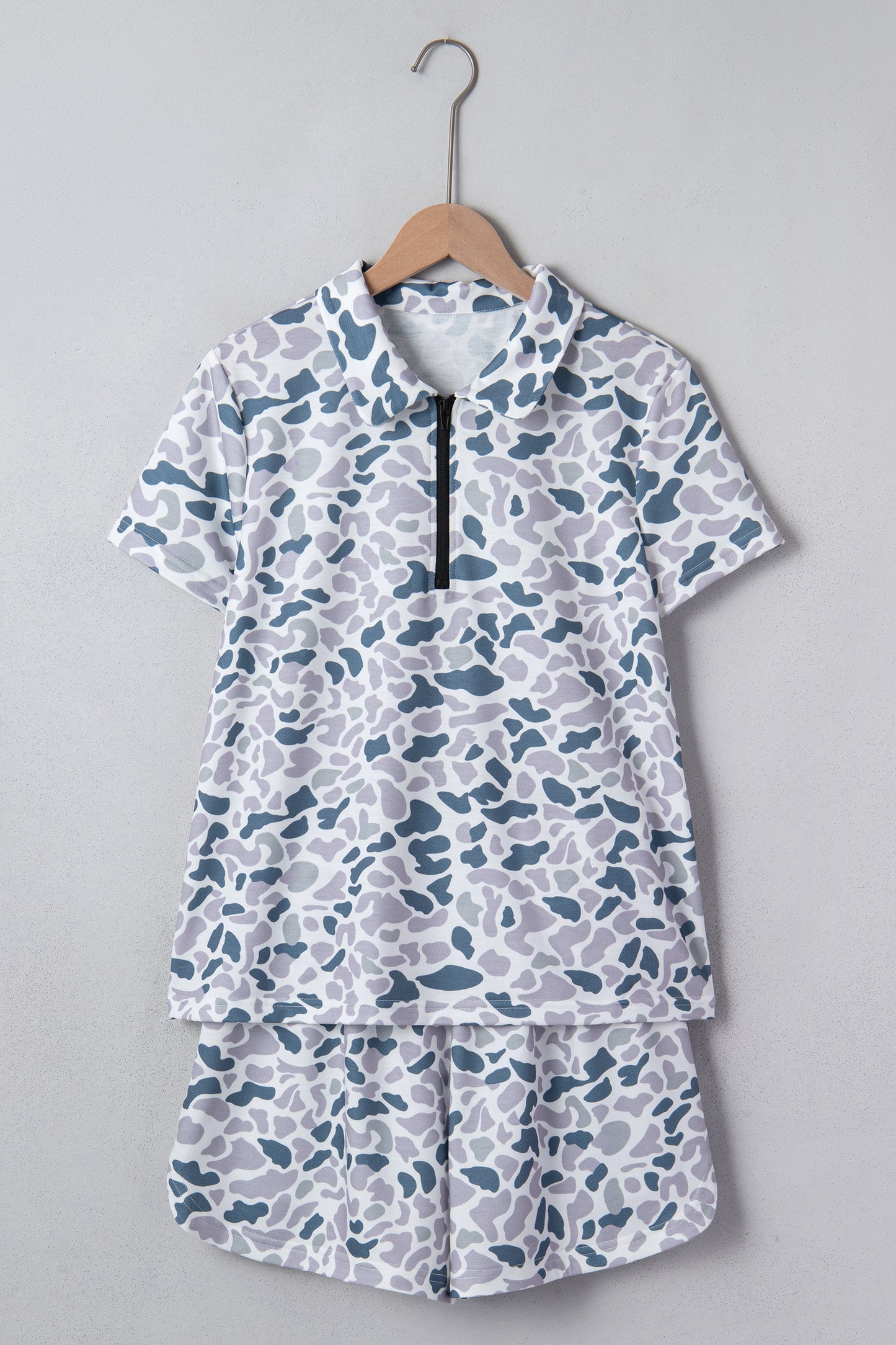Multicolour Abstract Patterned Polo Collar T Shirt and Shorts Set-Two Piece Sets/Short Sets-[Adult]-[Female]-2022 Online Blue Zone Planet