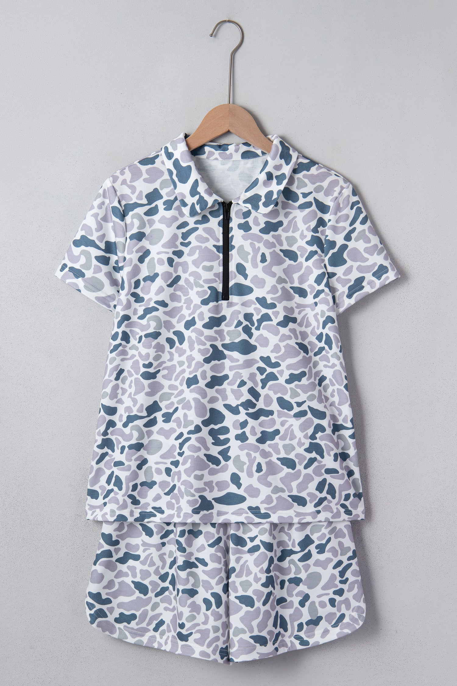 Multicolour Abstract Patterned Polo Collar T Shirt and Shorts Set-Two Piece Sets/Short Sets-[Adult]-[Female]-2022 Online Blue Zone Planet