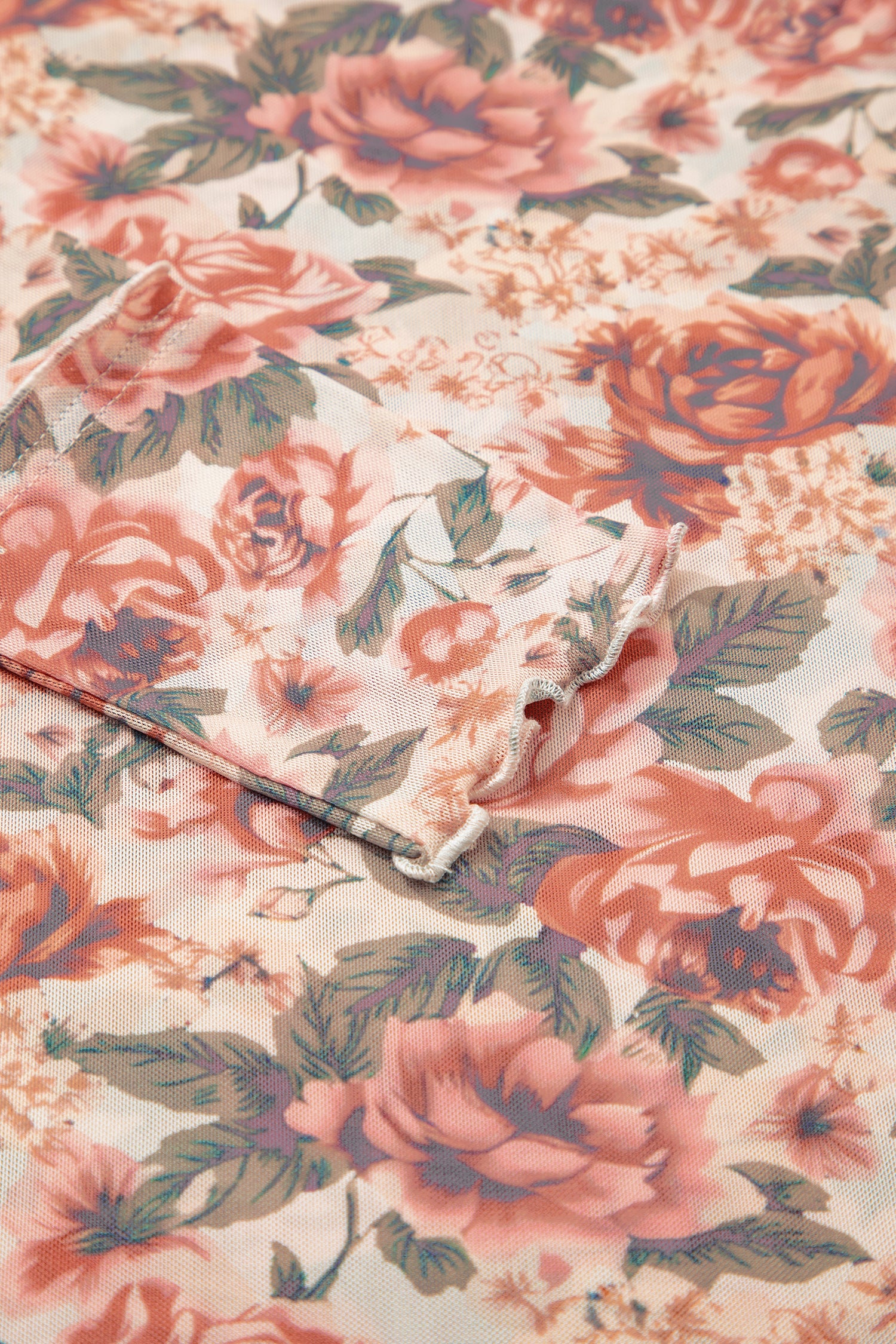 White Retro Floral Print Mock Neck Mesh Long Sleeve Top-Tops/Long Sleeve Tops-[Adult]-[Female]-2022 Online Blue Zone Planet