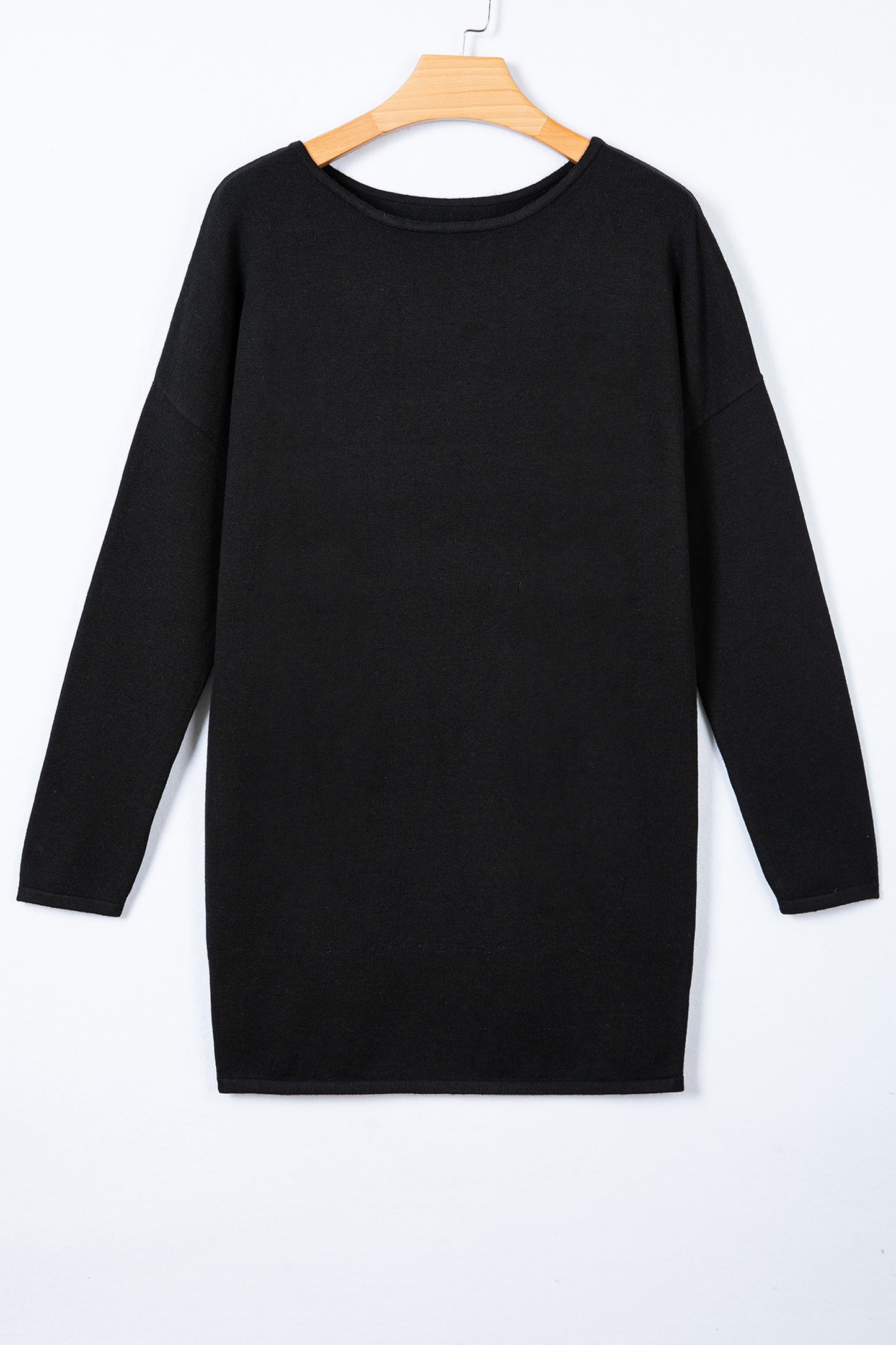 Black Asymmetric Neck Batwing Sleeve Shift Mini Sweater Dress-TOPS / DRESSES-[Adult]-[Female]-2022 Online Blue Zone Planet