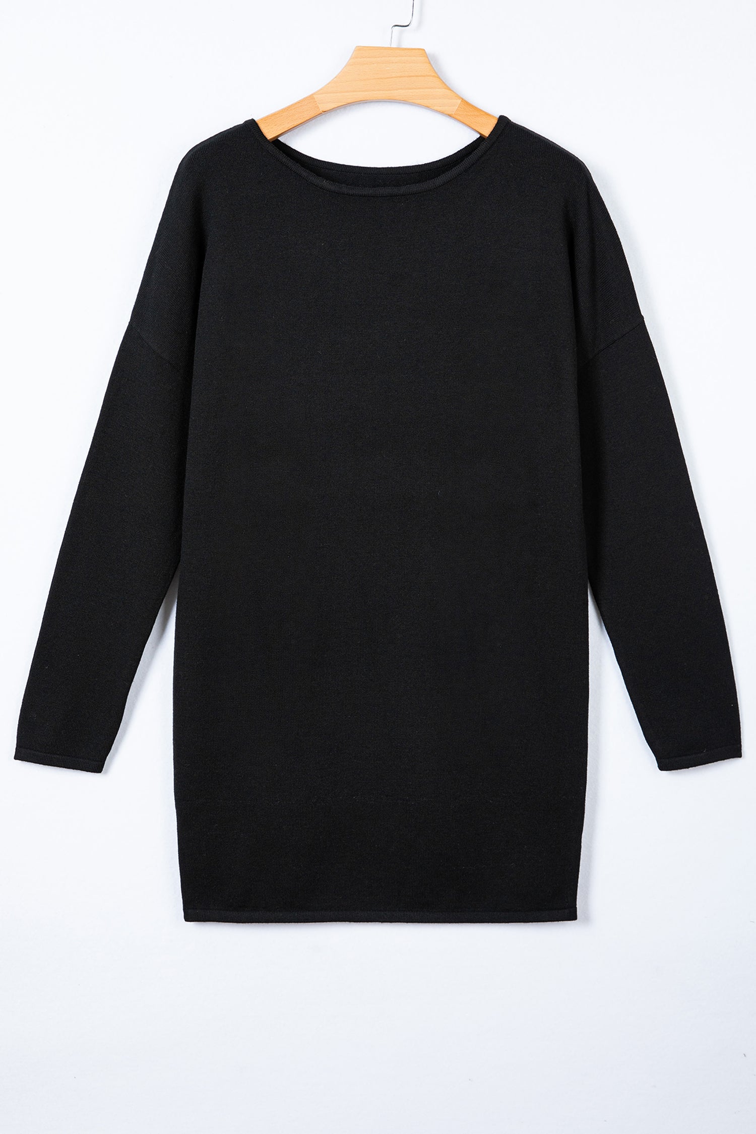Black Asymmetric Neck Batwing Sleeve Shift Mini Sweater Dress-TOPS / DRESSES-[Adult]-[Female]-2022 Online Blue Zone Planet