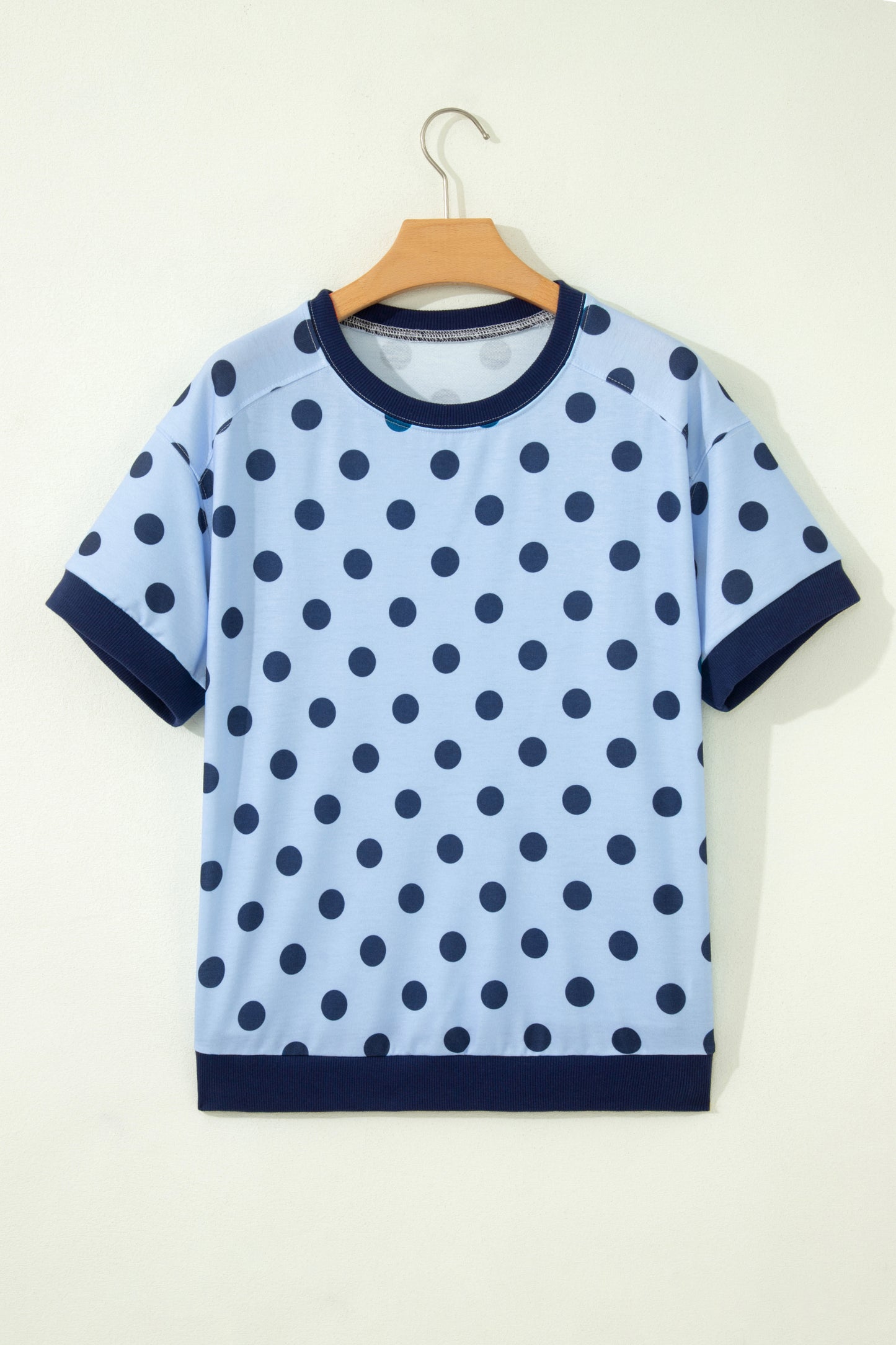 Pink Color Block Trim Polka Dot Casual Tee-Tops/Tops & Tees-[Adult]-[Female]-2022 Online Blue Zone Planet