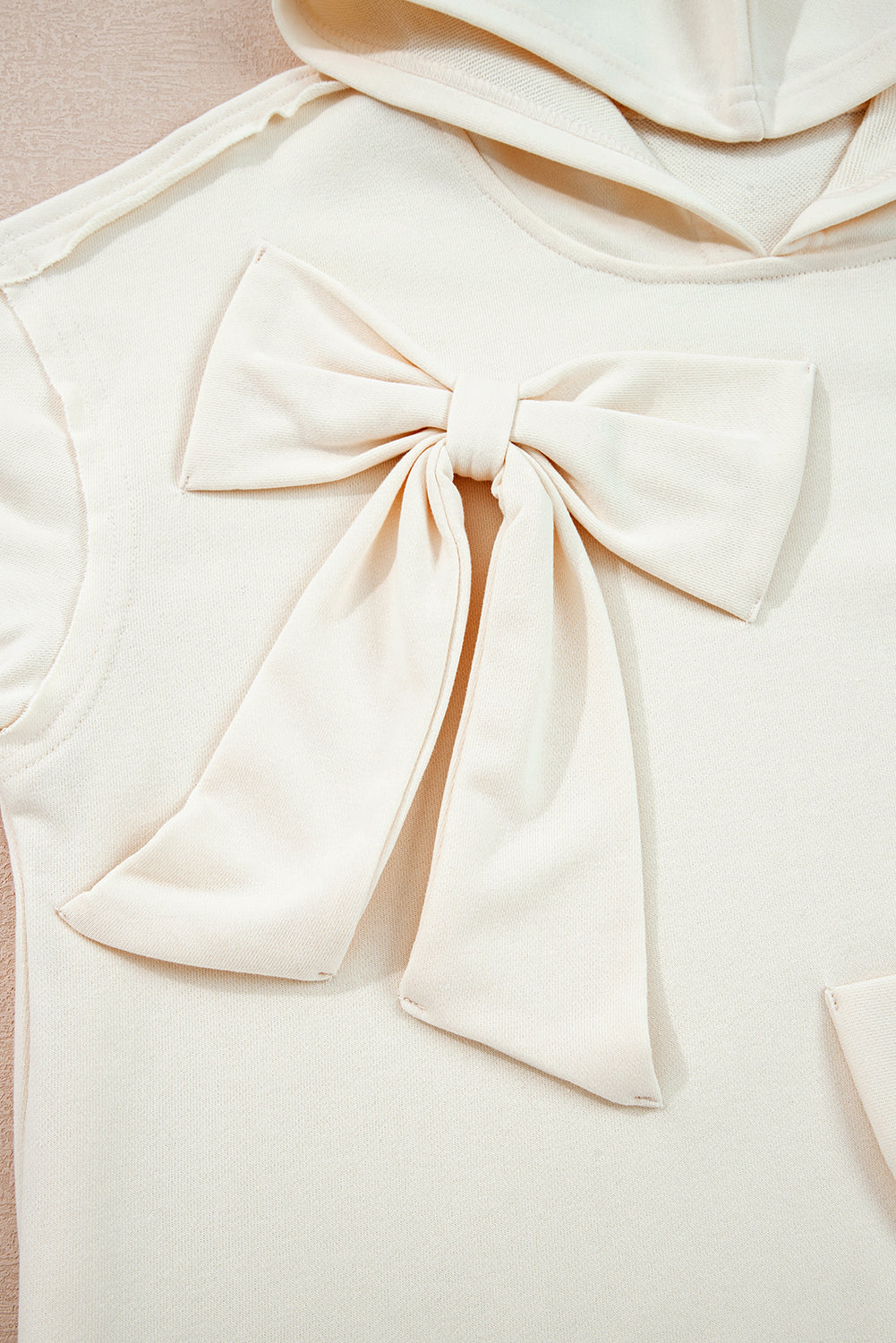 White Solid Color Cute Bow Detail Loose Hoodie-Tops / Dresses-[Adult]-[Female]-2022 Online Blue Zone Planet