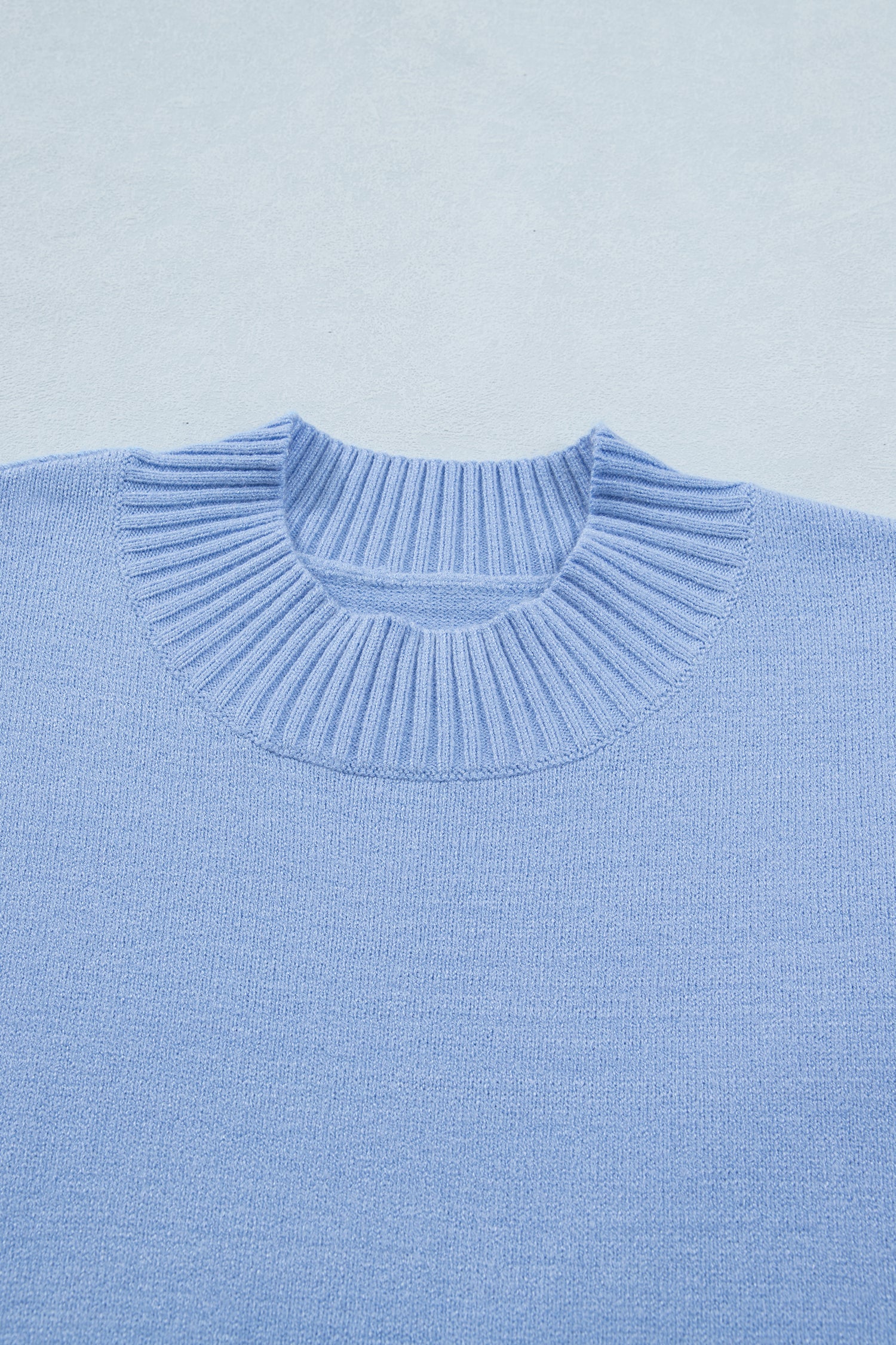 Beau Blue Solid Color Ribbed Trim Round Neck Ruffle Short Sleeve Sweater-TOPS / DRESSES-[Adult]-[Female]-2022 Online Blue Zone Planet