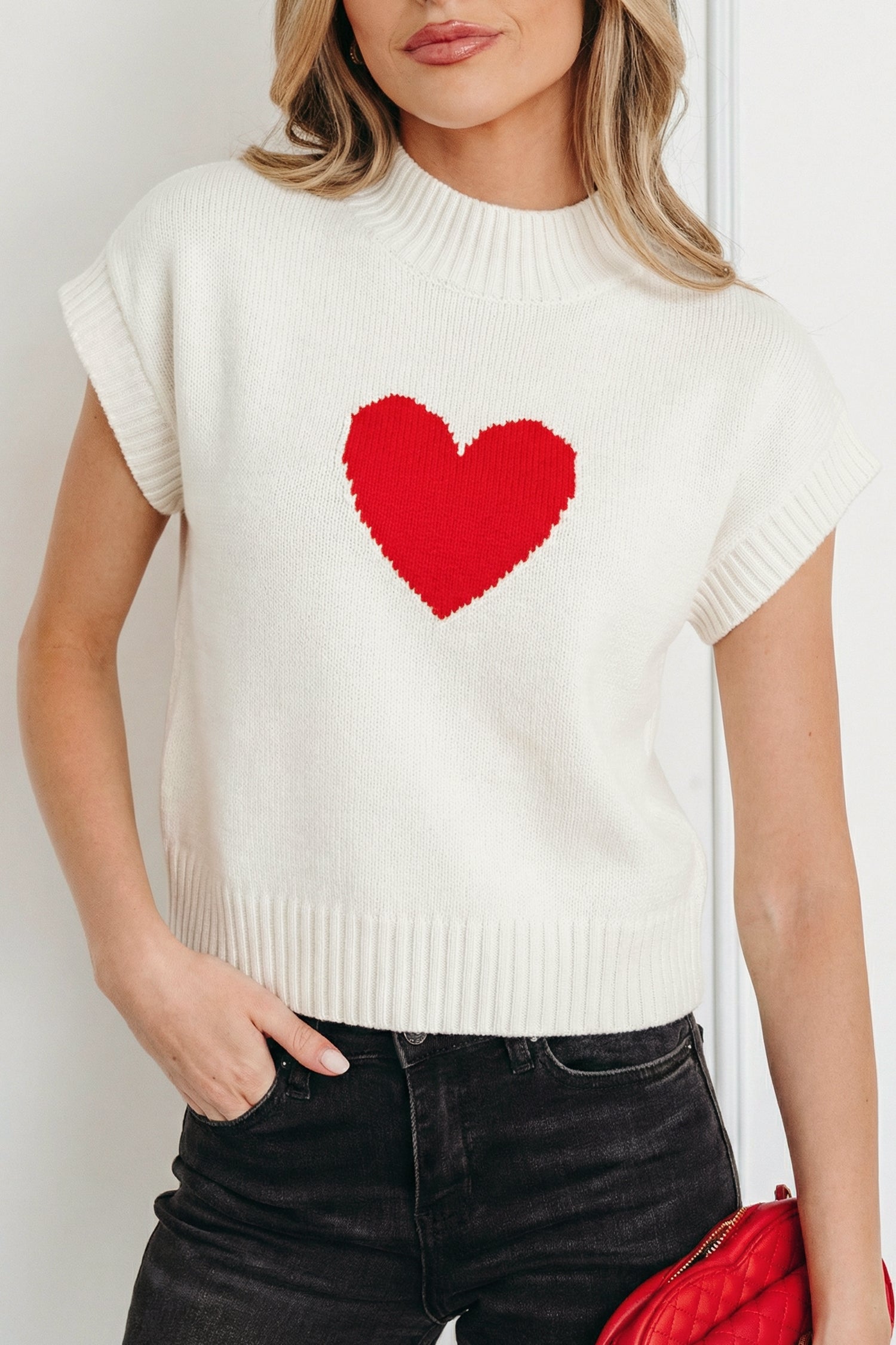 White Valentine Heart Graphic Cropped Short Sleeve Sweater-TOPS / DRESSES-[Adult]-[Female]-2022 Online Blue Zone Planet