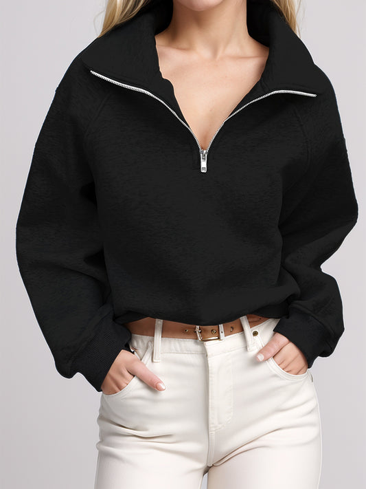 Half Zip Long Sleeve Sweatshirt-TOPS / DRESSES-[Adult]-[Female]-Black-XS-2022 Online Blue Zone Planet