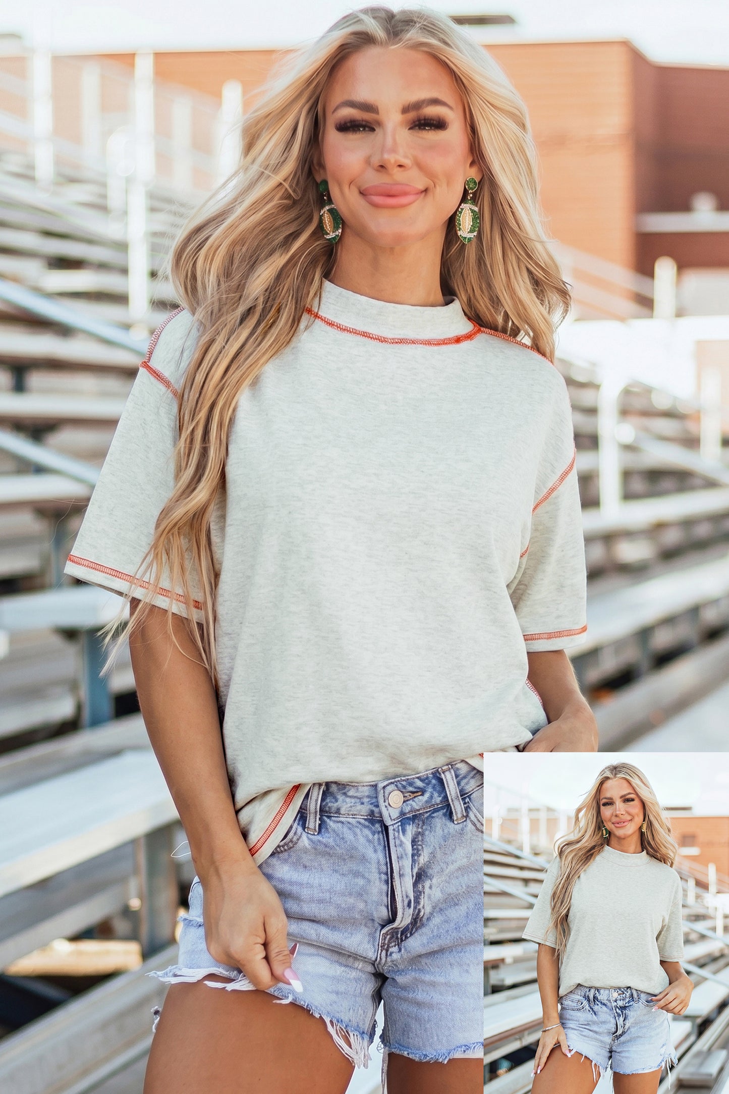 Light Grey Reversible Contrast-Stitched T-Shirt-Tops/Tops & Tees-[Adult]-[Female]-2022 Online Blue Zone Planet