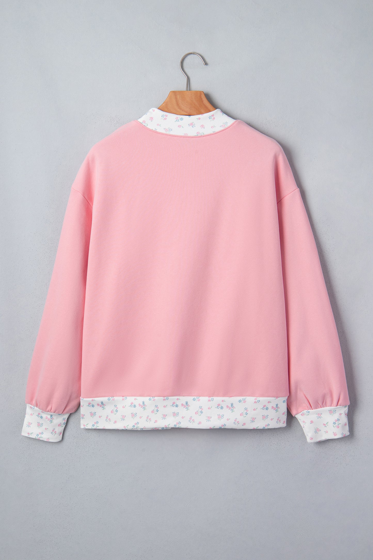 Pink High Neck Floral Patch Embroidery Long Sleeve Sweatshirt-Tops/Sweatshirts & Hoodies-[Adult]-[Female]-2022 Online Blue Zone Planet