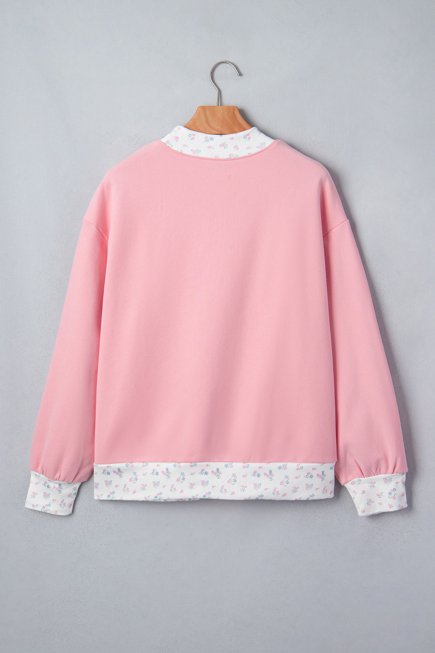Pink High Neck Floral Patch Embroidery Long Sleeve Sweatshirt-Tops/Sweatshirts & Hoodies-[Adult]-[Female]-2022 Online Blue Zone Planet