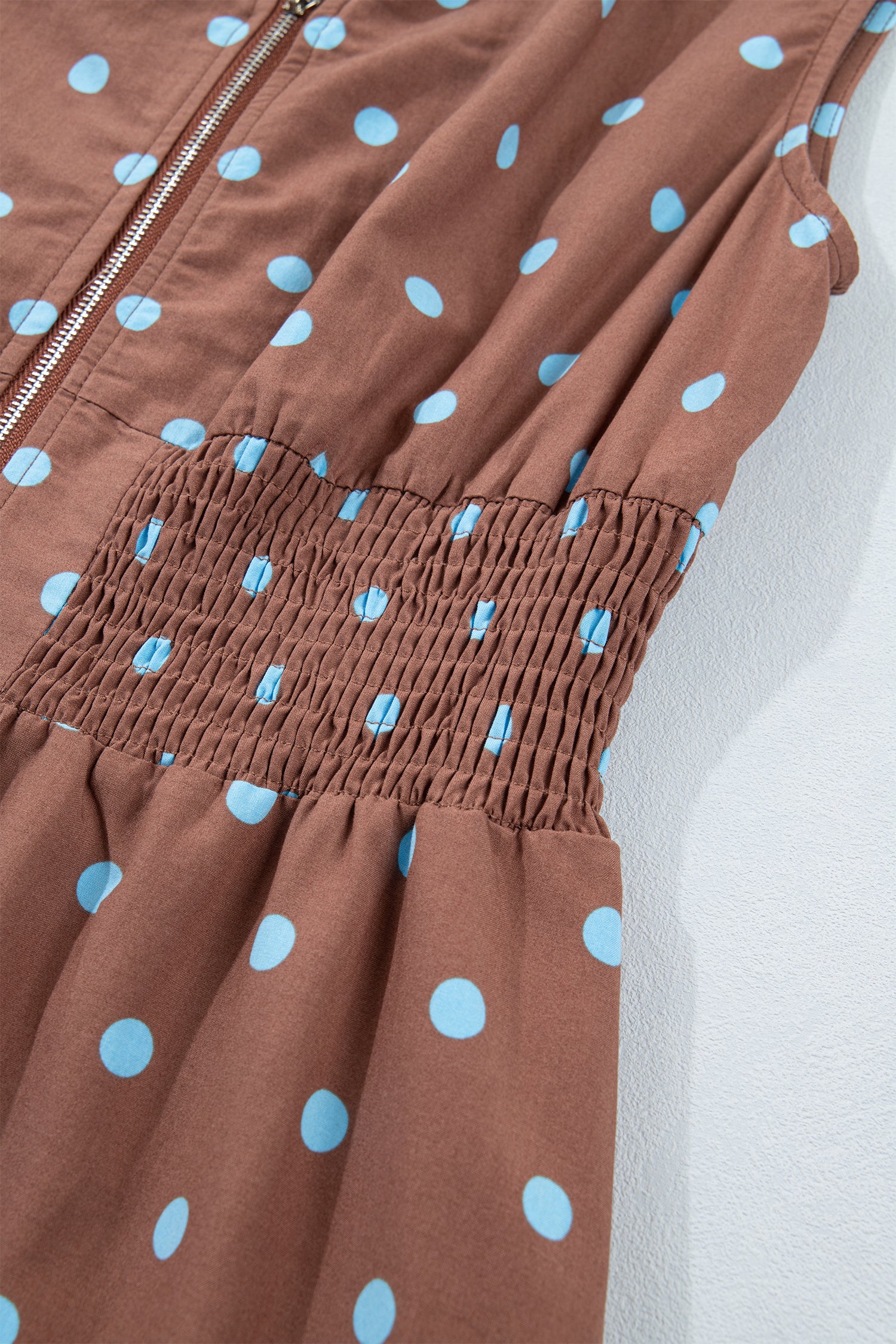 Black Polka Dot Print Contrast Trim V Neck Zip Up Sleeveless Dress-TOPS / DRESSES-[Adult]-[Female]-2022 Online Blue Zone Planet