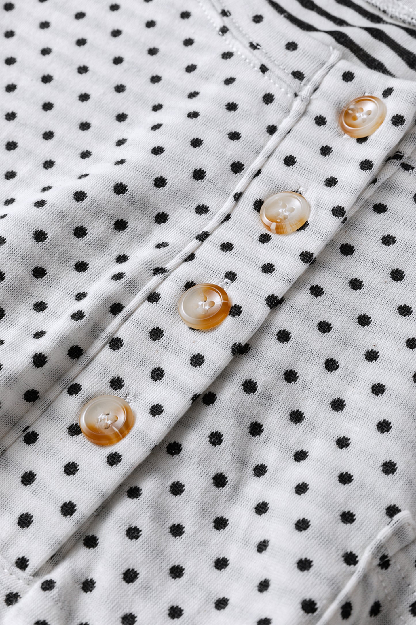 Beige Plus Size Dot Print Striped Patchwork Long Sleeve Henley Top-Plus Size/Plus Size Tops/Plus Size Blouses & Shirts-[Adult]-[Female]-2022 Online Blue Zone Planet