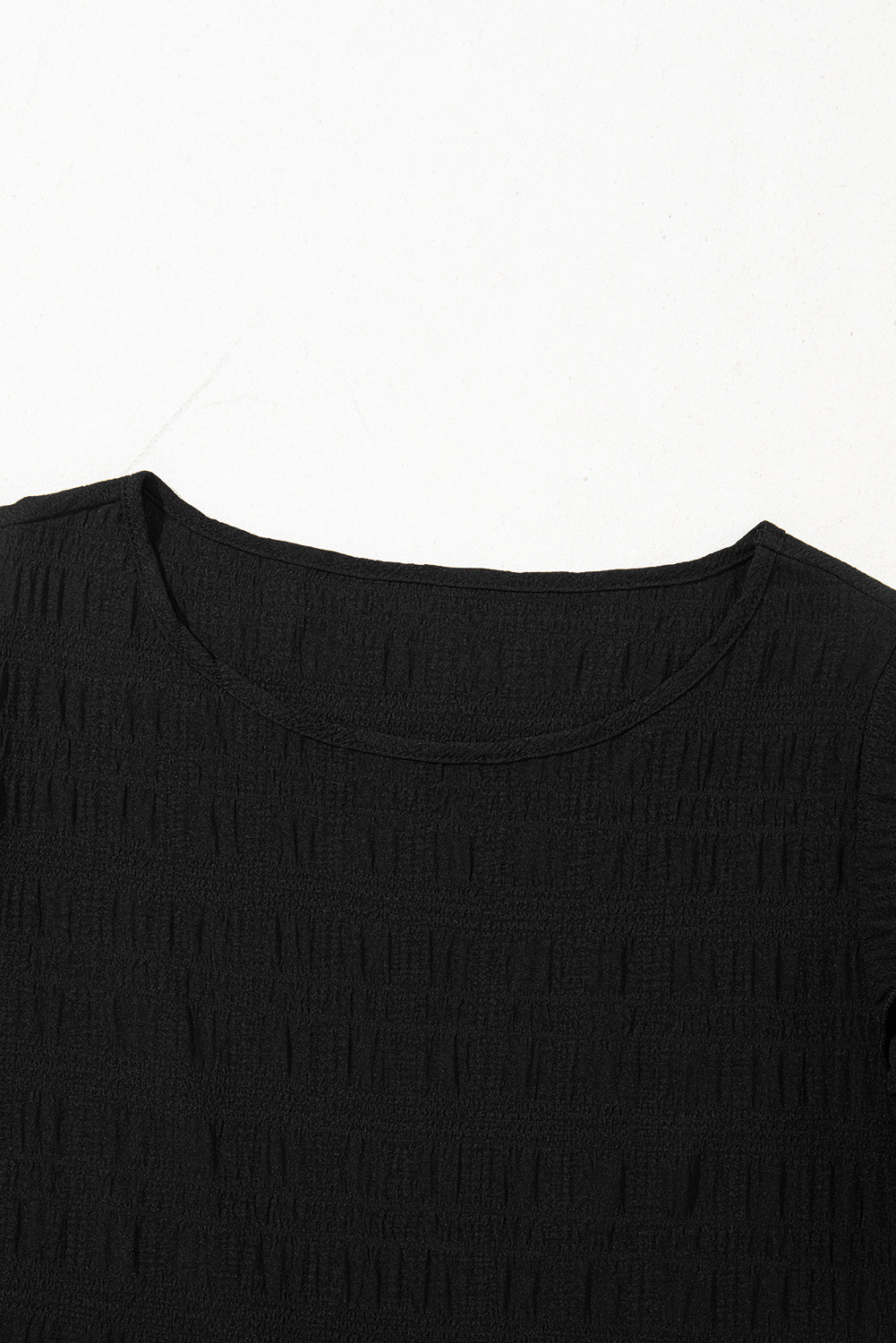 Black Textured Ruffled Sleeve Round Neck Top-Tops/Blouses & Shirts-[Adult]-[Female]-2022 Online Blue Zone Planet