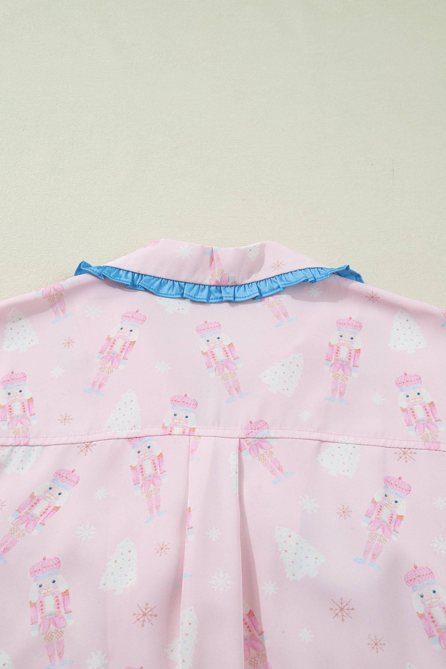 Pink Bow Tie Front Christmas Nutcracker Long Sleeve Shirt Shorts Pajama Set-Loungewear & Sleepwear/Sleepwear-[Adult]-[Female]-2022 Online Blue Zone Planet