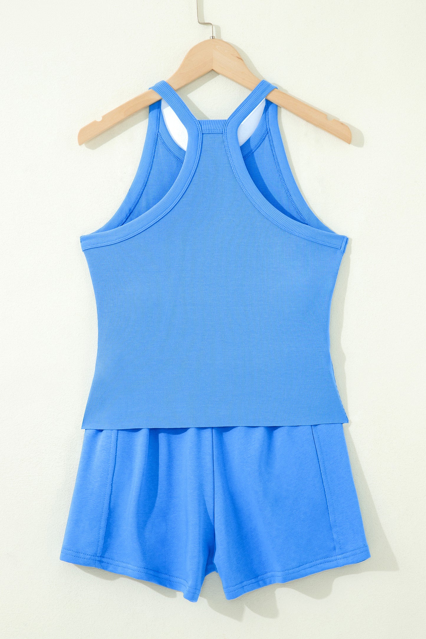 Sachet Pink Slim Tank Top Elastic High Waist Shorts 2pcs Outfit-Two Piece Sets/Short Sets-[Adult]-[Female]-2022 Online Blue Zone Planet