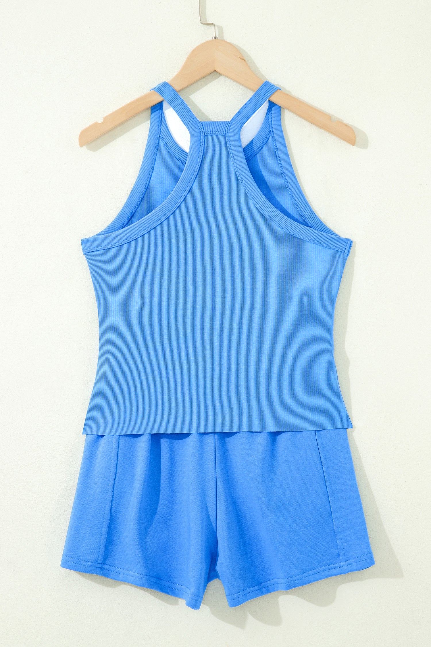 Sachet Pink Slim Tank Top Elastic High Waist Shorts 2pcs Outfit-Two Piece Sets/Short Sets-[Adult]-[Female]-2022 Online Blue Zone Planet