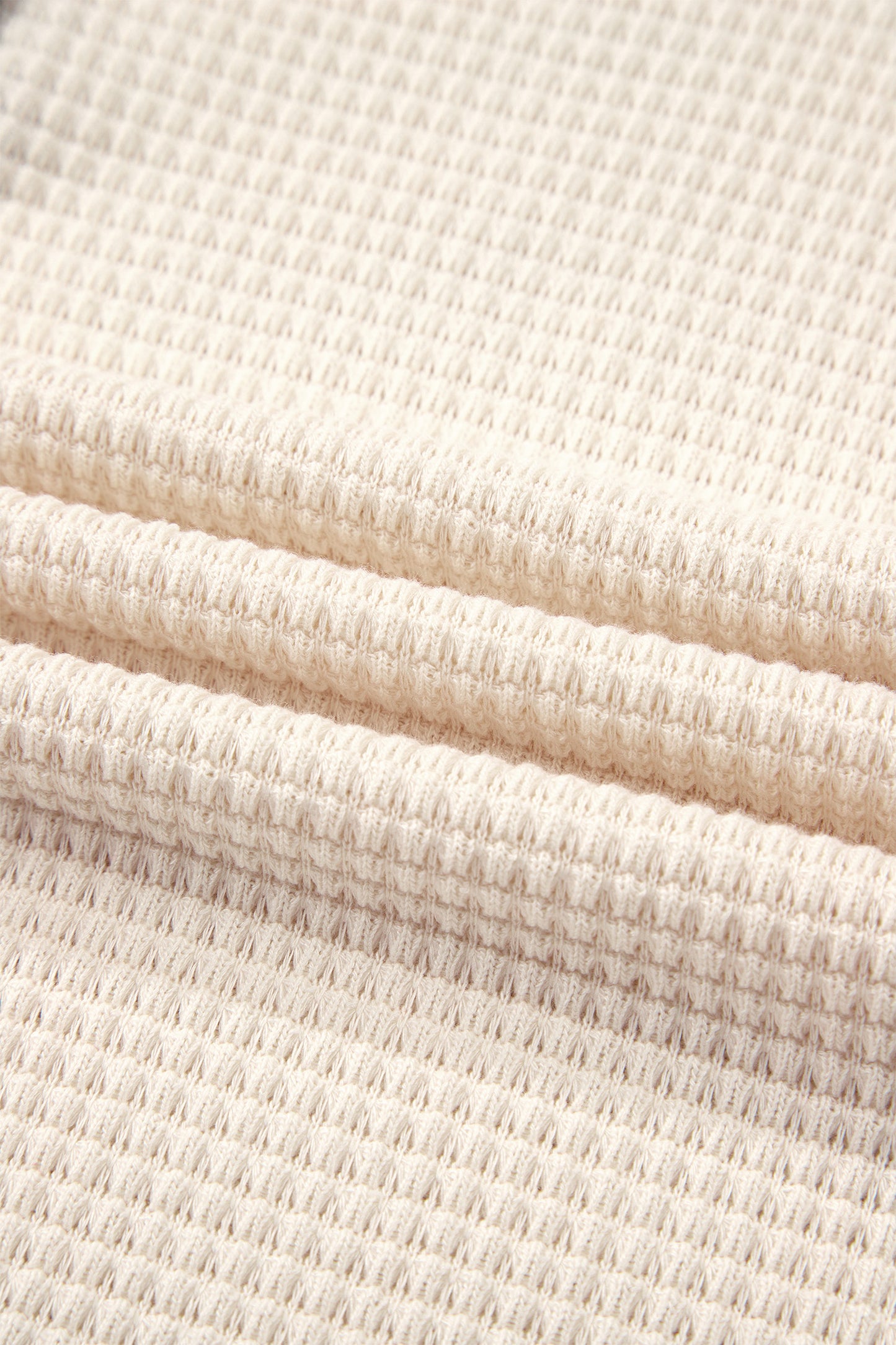 White Waffle Contrast Half Buttoned Hooded Pullover Top-Tops / Dresses-[Adult]-[Female]-2022 Online Blue Zone Planet