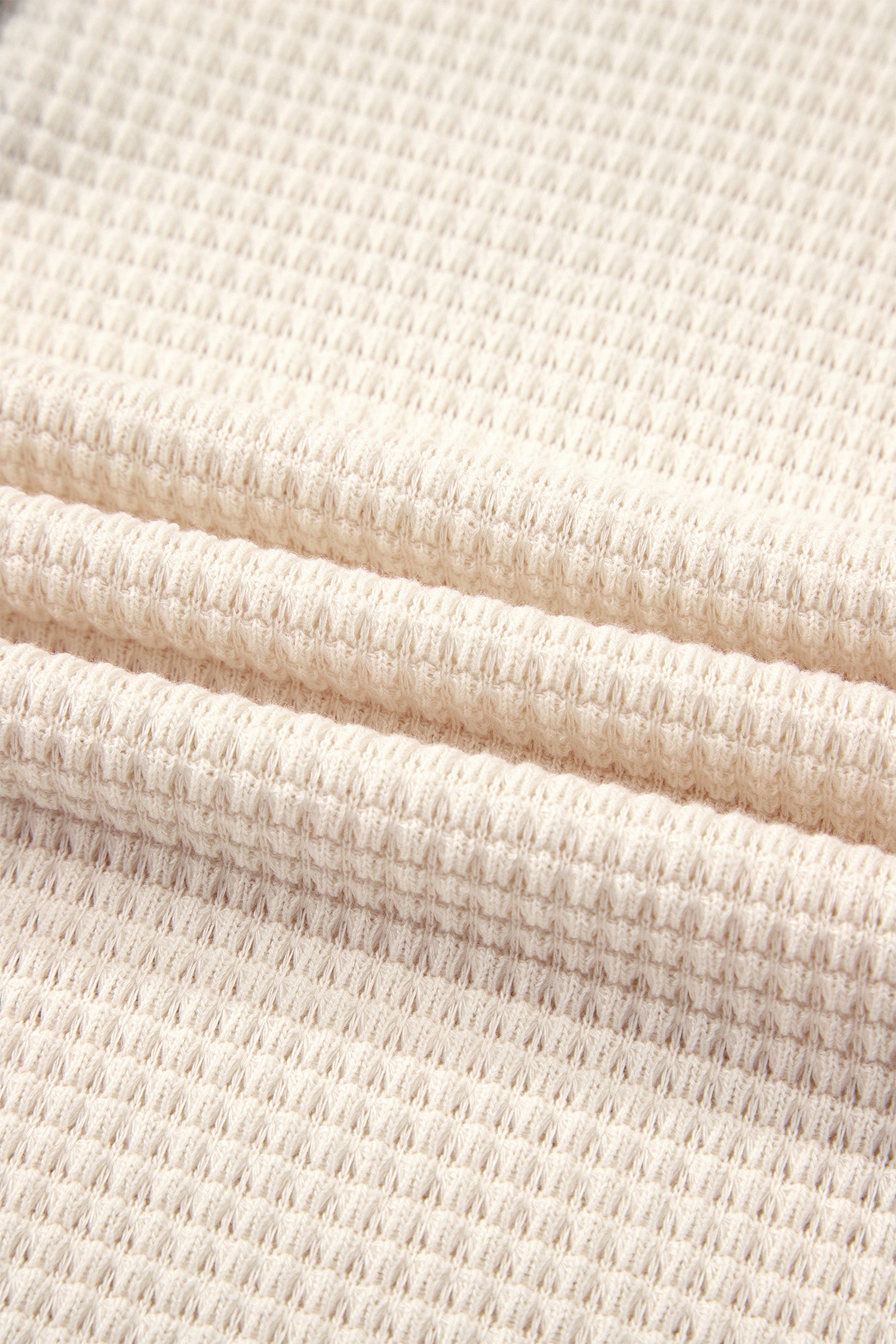 White Waffle Contrast Half Buttoned Hooded Pullover Top-Tops / Dresses-[Adult]-[Female]-2022 Online Blue Zone Planet