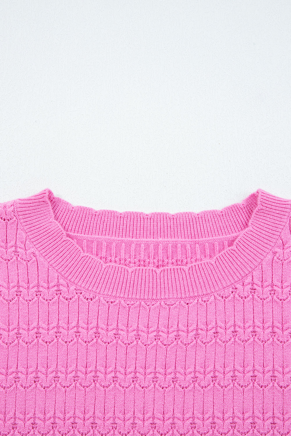 Bright Pink Trendy Pattern Knit Ribbed Cuffs Crew Neck Sweater-TOPS / DRESSES-[Adult]-[Female]-2022 Online Blue Zone Planet