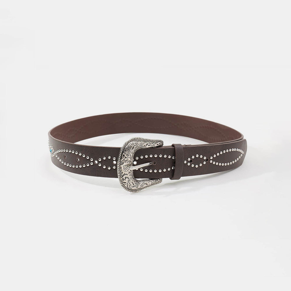 PU Leather Rhinestone Belt-BELTS-[Adult]-[Female]-Coffee Brown-S-2022 Online Blue Zone Planet