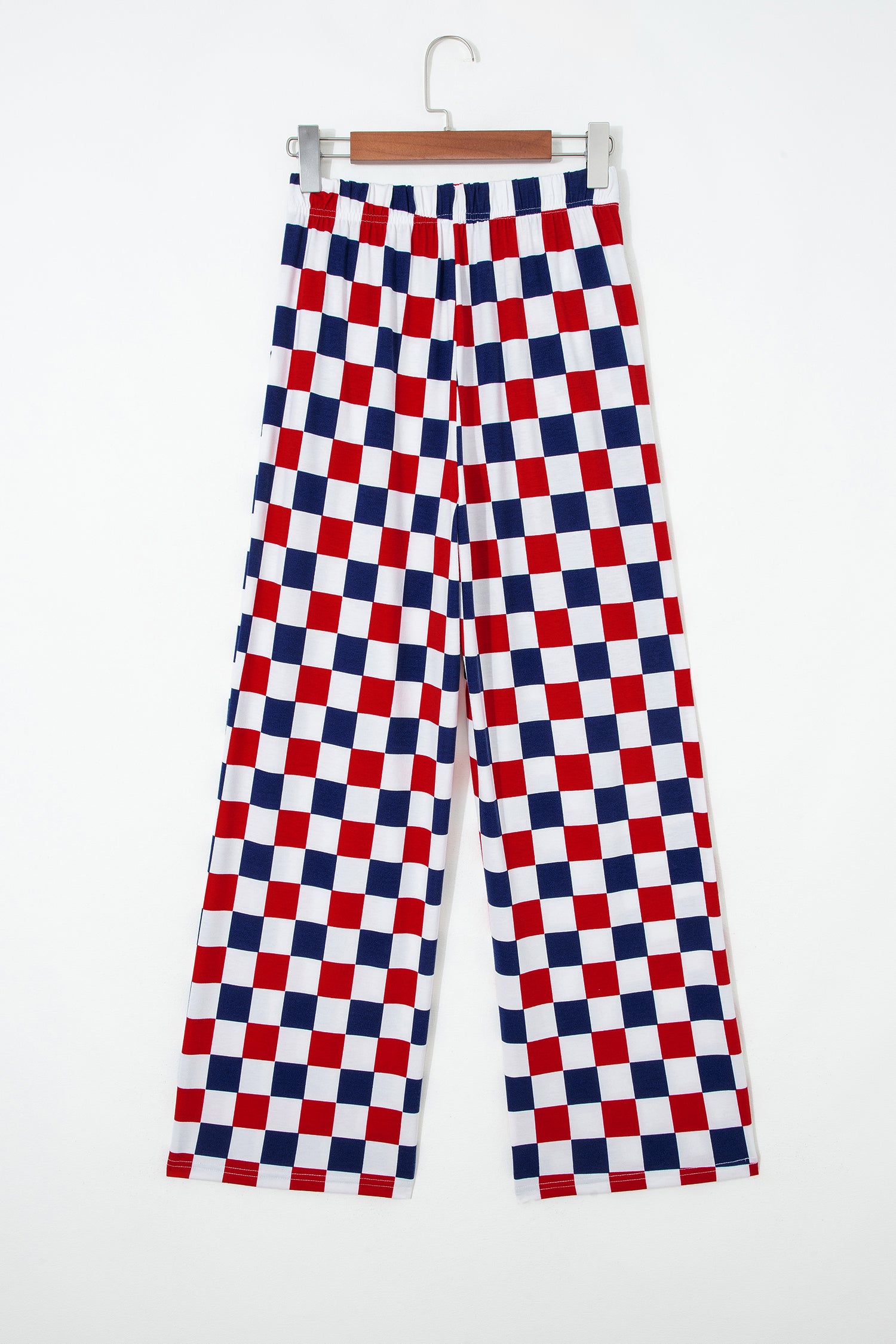 Red 2-Tone Checked Print High Waist Wide Leg Pants-Bottoms/Pants & Culotte-[Adult]-[Female]-2022 Online Blue Zone Planet