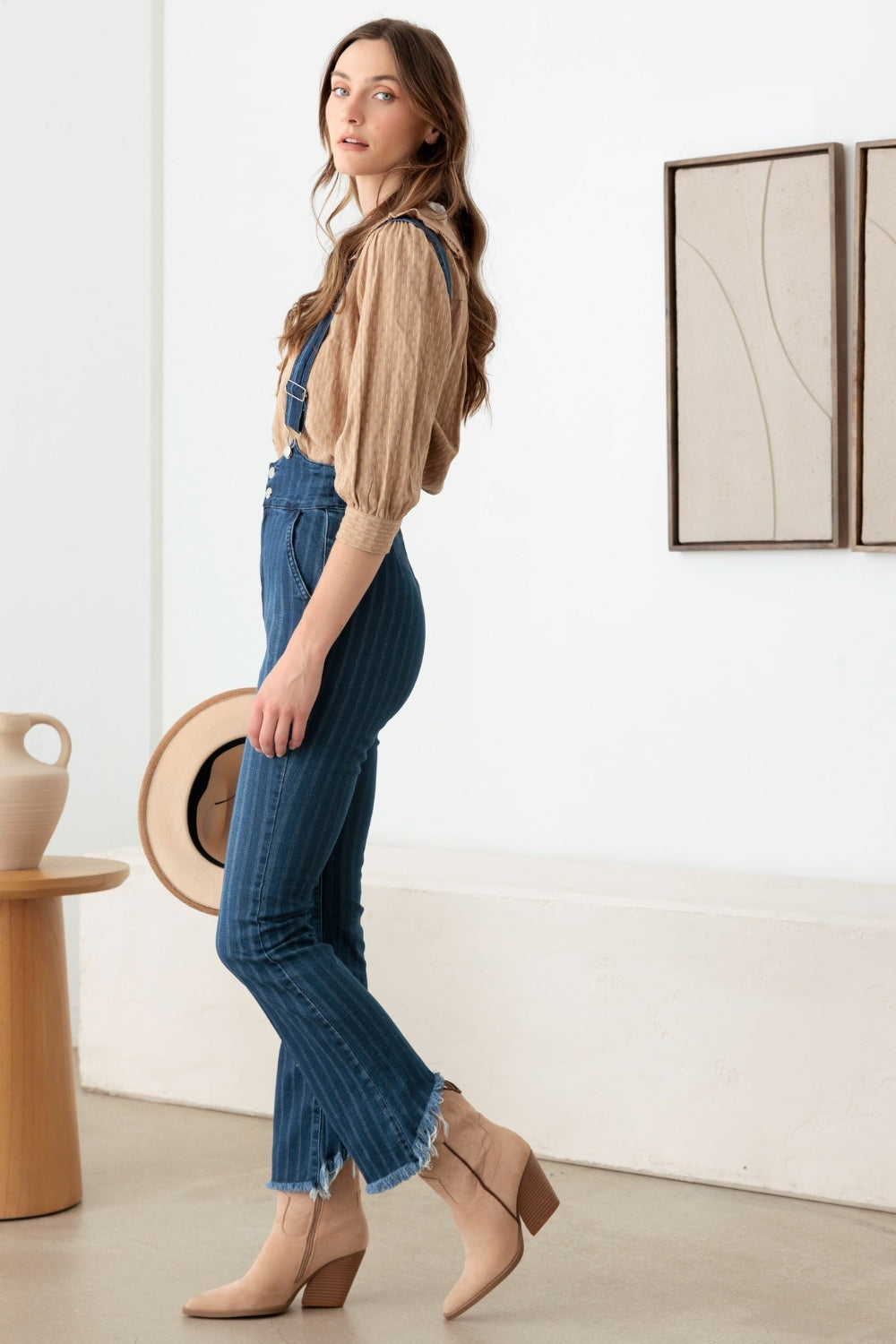 Blue Zone Planet | Litz La Striped Stretched Spaghetti Strap Denim Overalls-TOPS / DRESSES-[Adult]-[Female]-2022 Online Blue Zone Planet