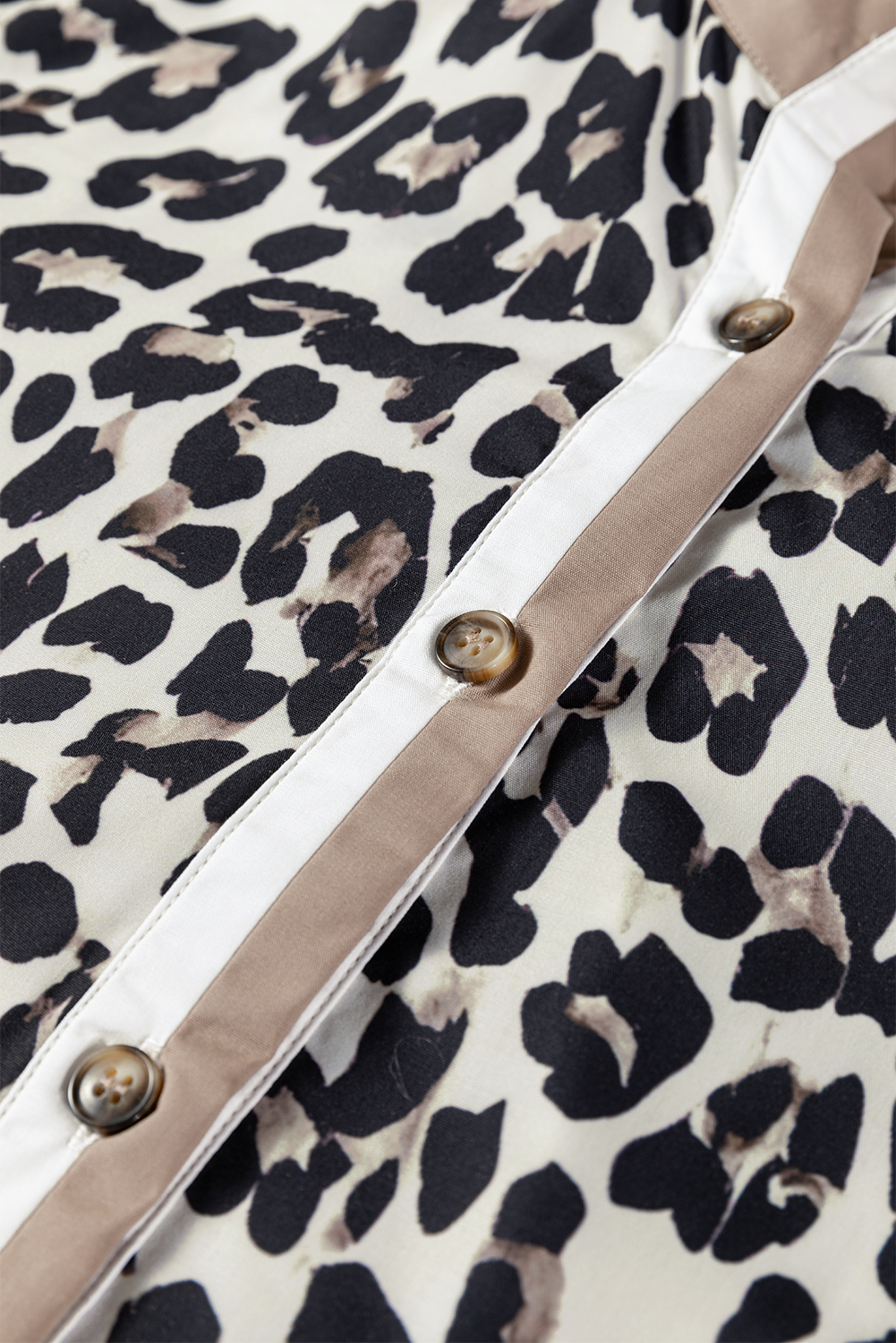 Multicolour Leopard Print Contrast Patchwork Cuffs Button Collared Top-Tops/Blouses & Shirts-[Adult]-[Female]-2022 Online Blue Zone Planet