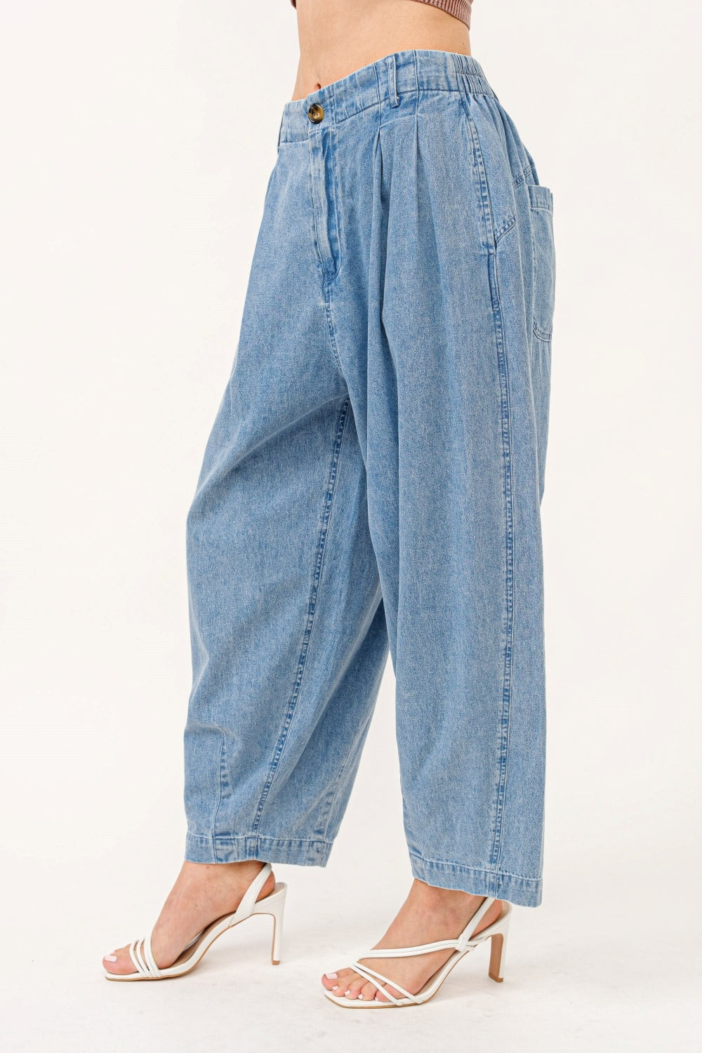 And The Why Elastic Back Pleated Baggy Jeans-[Adult]-[Female]-2022 Online Blue Zone Planet