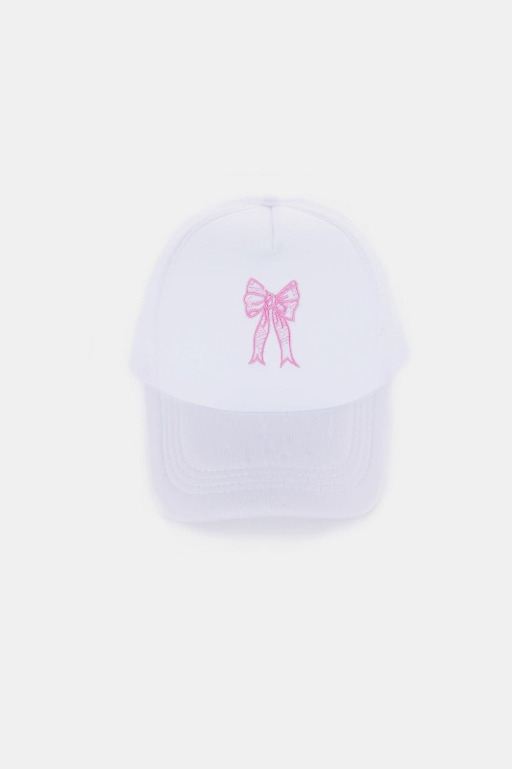 Zenana Ribbon Bow Embroidery Trucker Hat-BASEBALL HATS-[Adult]-[Female]-White-One Size-2022 Online Blue Zone Planet