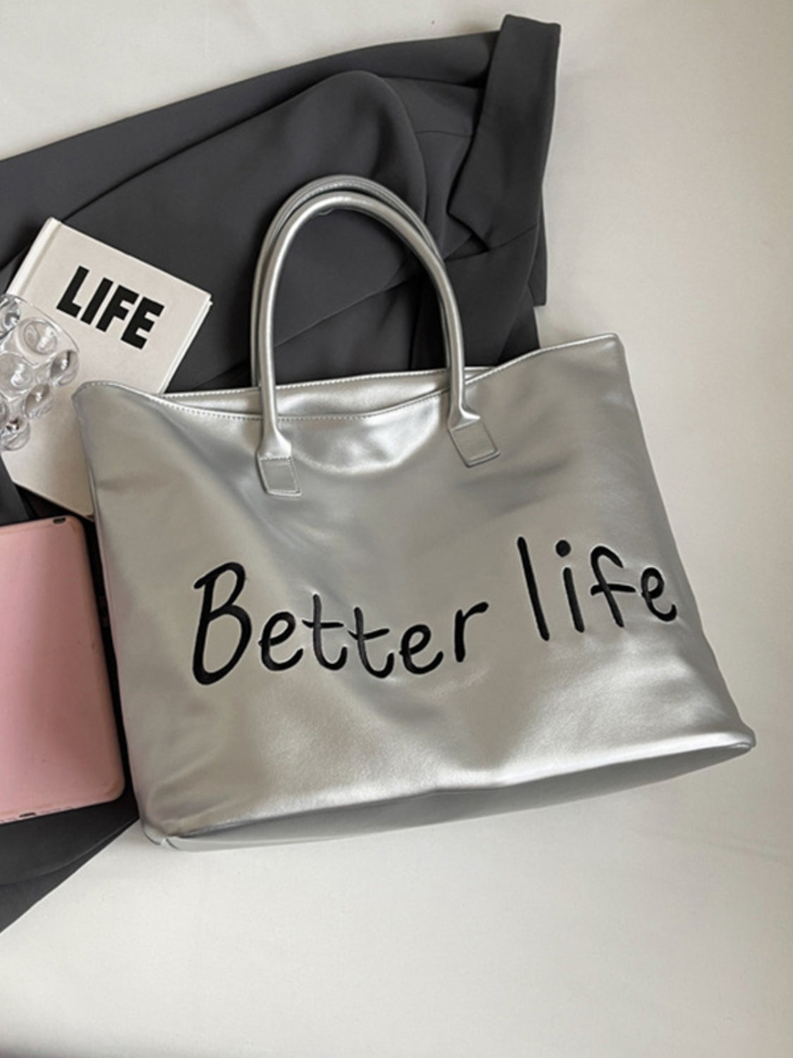 BETTER LIFE PU Leather Tote Bag-HANDBAGS-[Adult]-[Female]-2022 Online Blue Zone Planet