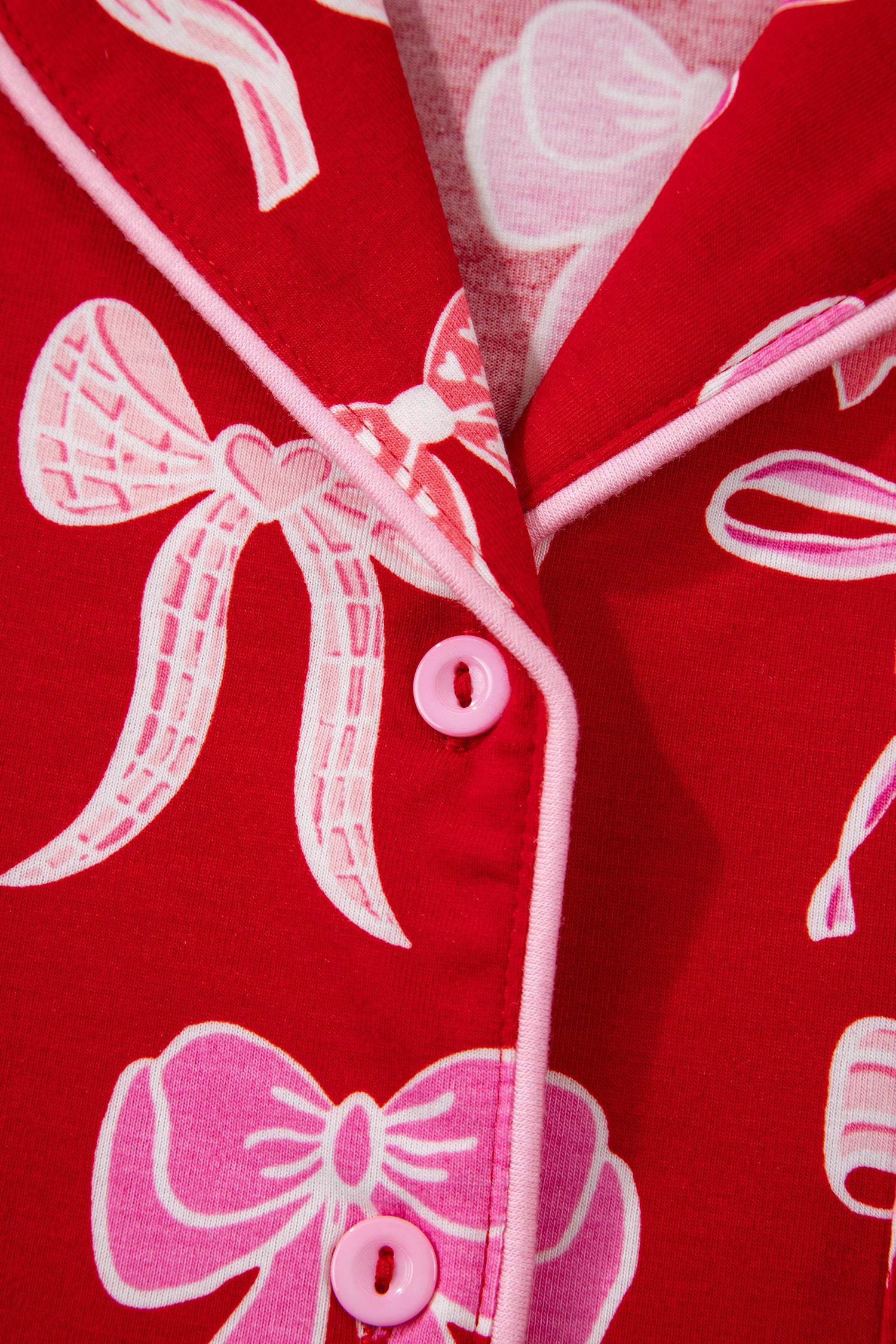 Red Sweet Bow Print Shirt Style Top Long 2pcs Pajama Set-Loungewear & Sleepwear/Sleepwear-[Adult]-[Female]-2022 Online Blue Zone Planet