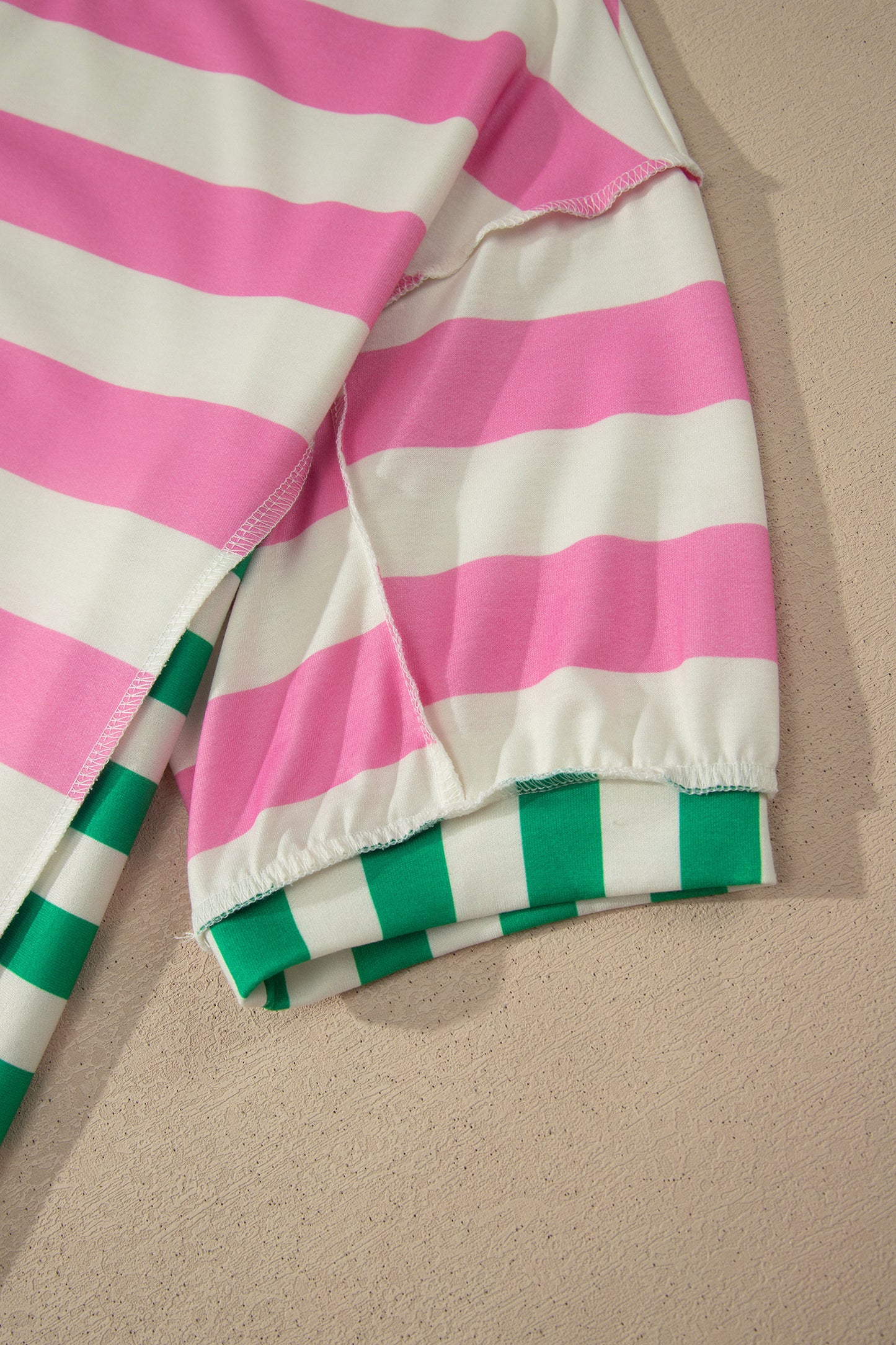 Pink Stripe Exposed Seam Contrast Patchwork Oversized Top-Tops/Tops & Tees-[Adult]-[Female]-2022 Online Blue Zone Planet