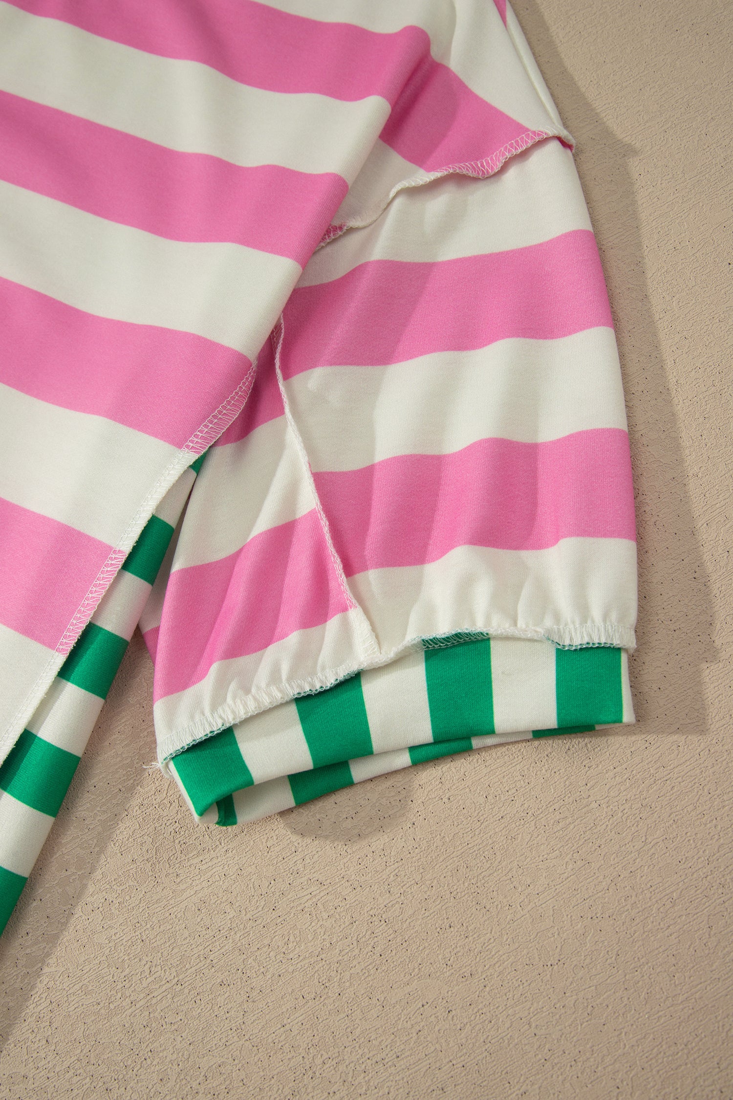 Pink Stripe Exposed Seam Contrast Patchwork Oversized Top-Tops/Tops & Tees-[Adult]-[Female]-2022 Online Blue Zone Planet