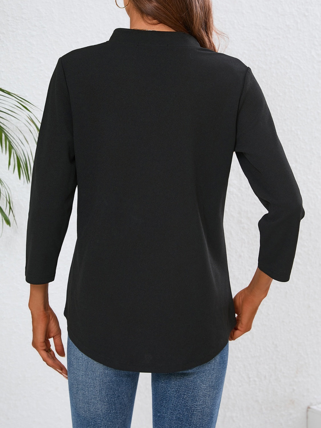 Notched Three-Quarter Sleeve Top-TOPS / DRESSES-[Adult]-[Female]-2022 Online Blue Zone Planet