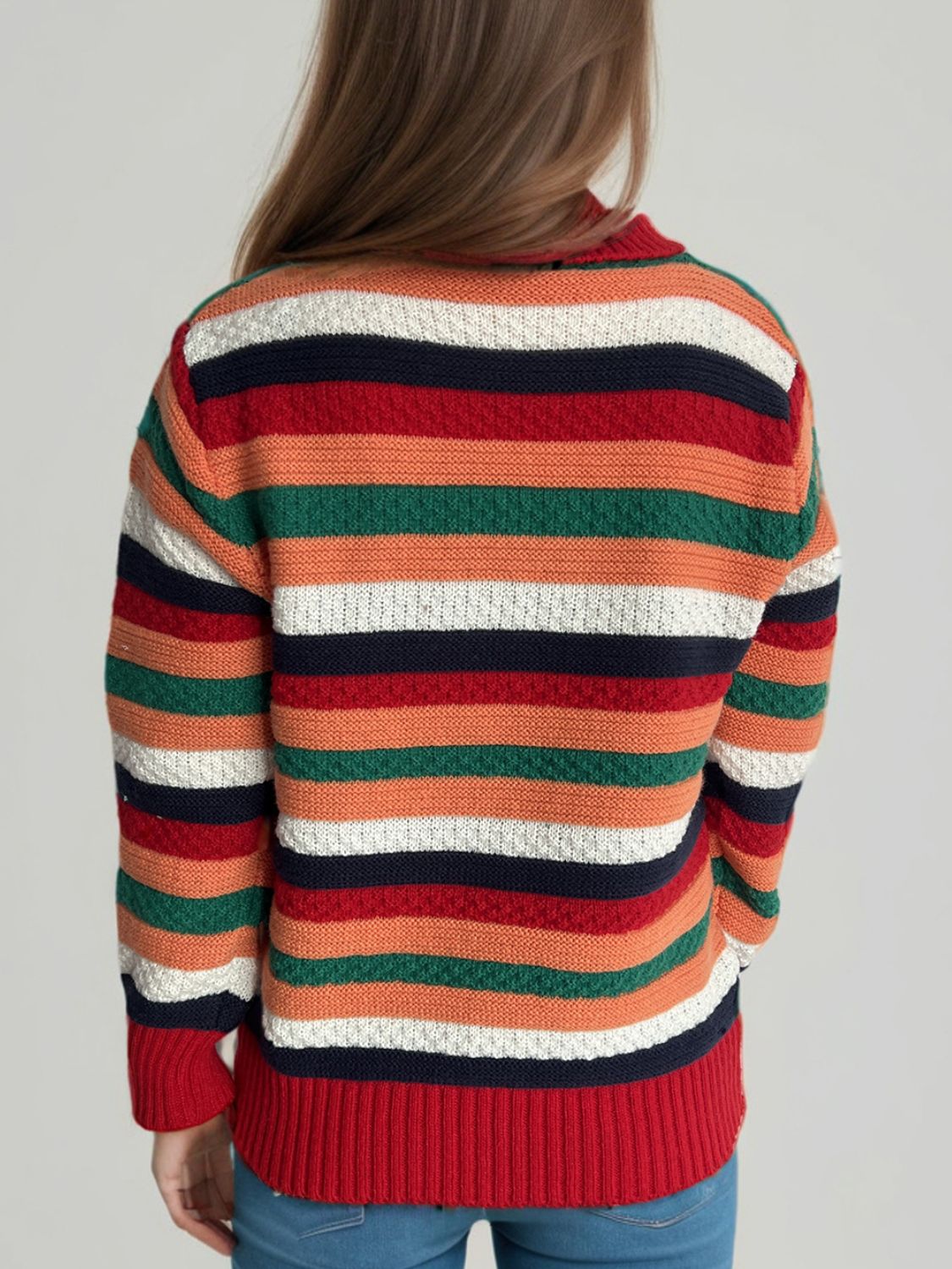 Blue Zone Planet | Contrast Stripes Turtleneck Long Sleeve Sweater-TOPS / DRESSES-[Adult]-[Female]-2022 Online Blue Zone Planet