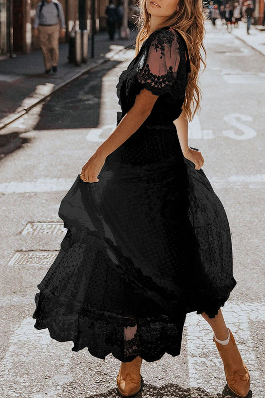 Black Dotty Lace Mesh Flowy Maxi Dress-Dresses/Maxi Dresses-[Adult]-[Female]-Black-S-2022 Online Blue Zone Planet
