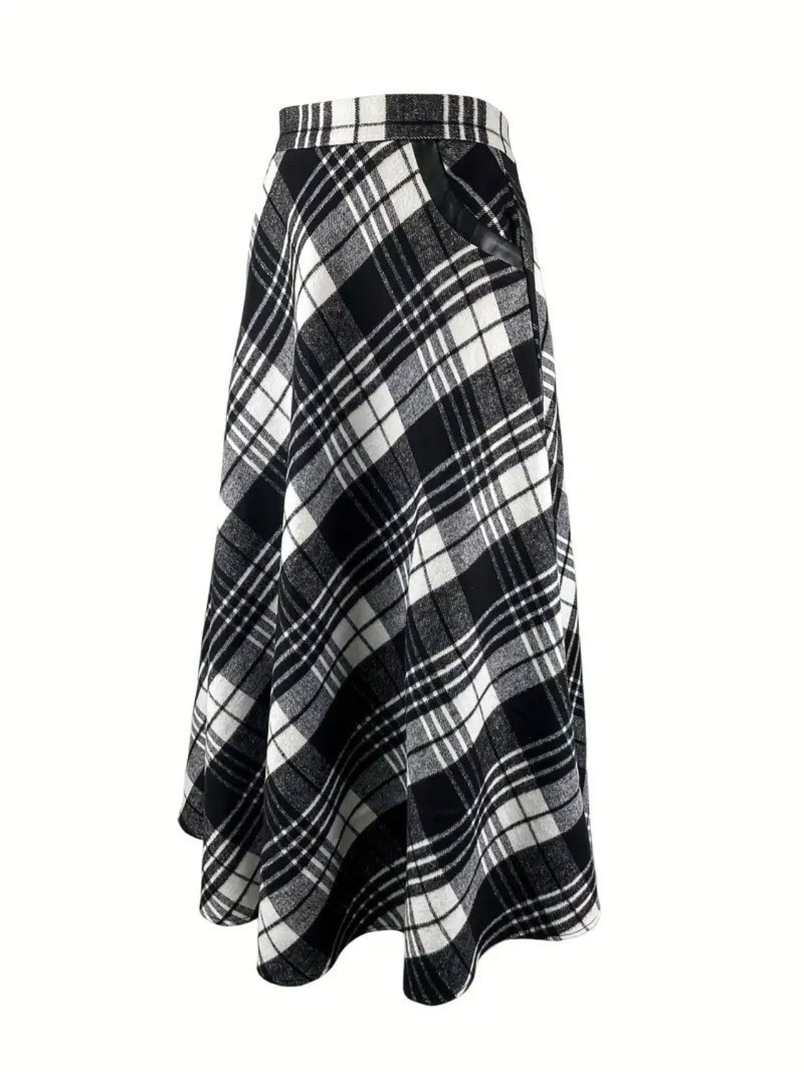 Plaid Midi Skirt with Pocketed-BOTTOMS SIZES SMALL MEDIUM LARGE-[Adult]-[Female]-2022 Online Blue Zone Planet