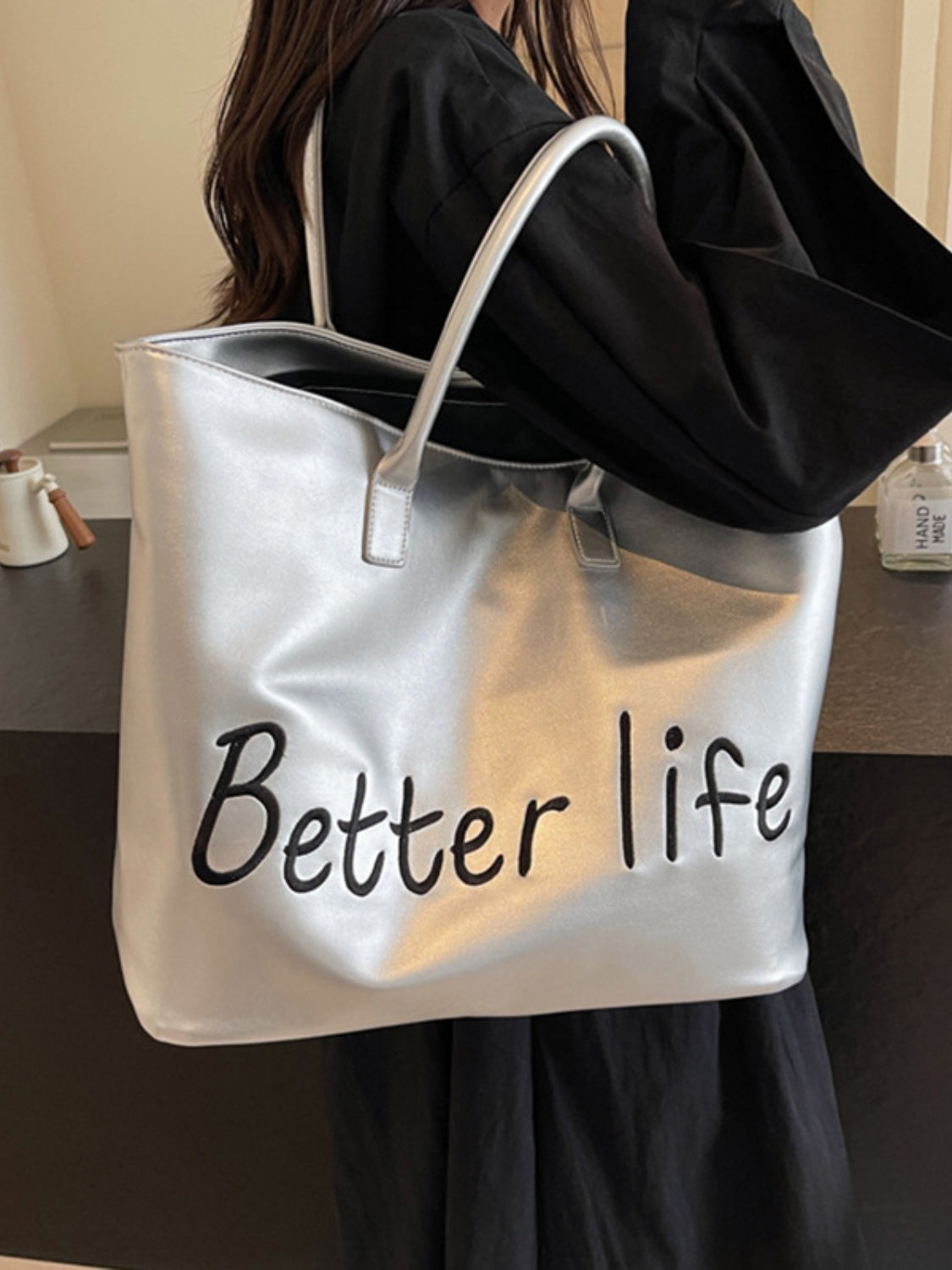 BETTER LIFE PU Leather Tote Bag-HANDBAGS-[Adult]-[Female]-2022 Online Blue Zone Planet