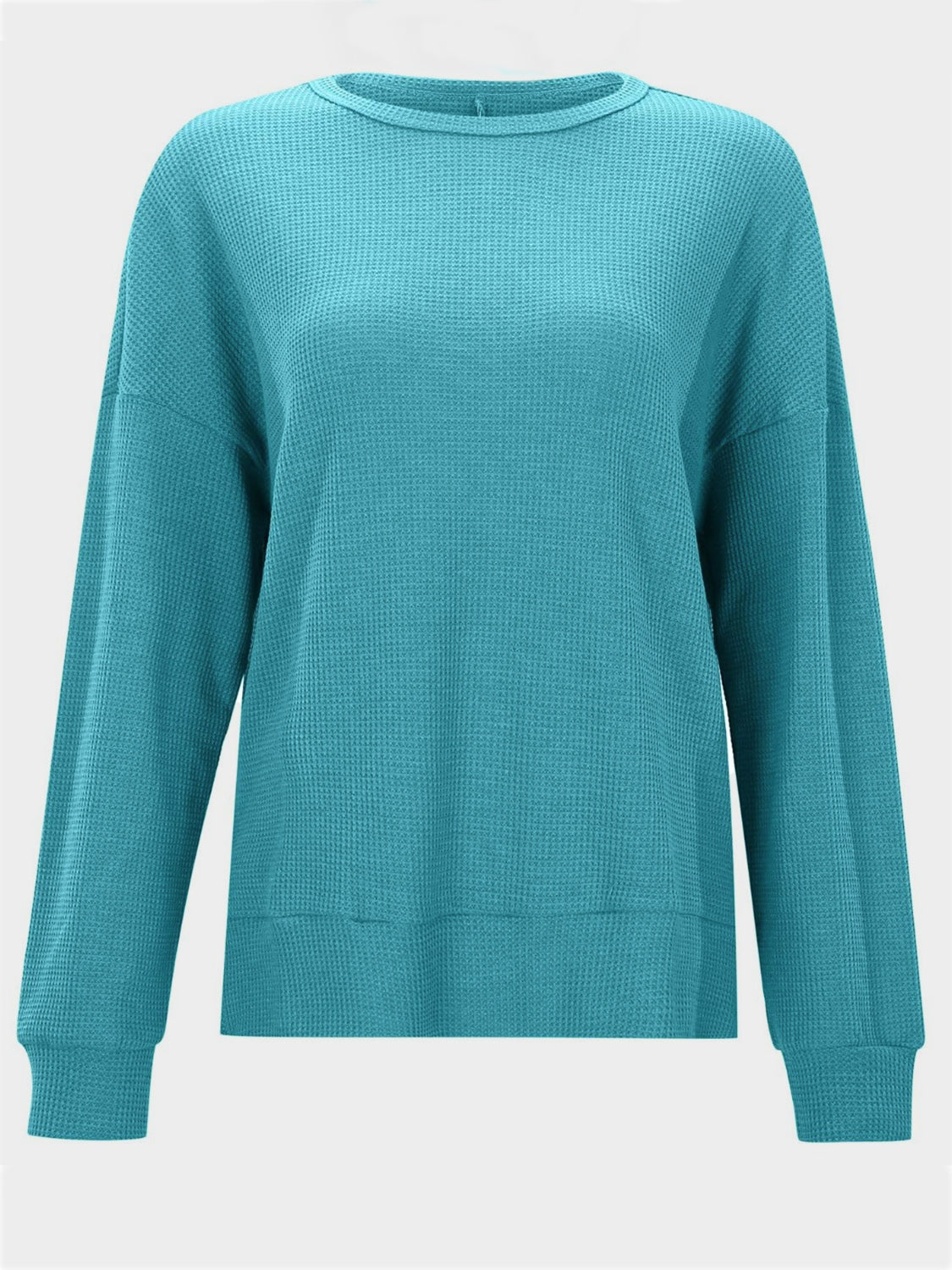 Blue Zone Planet | Side Slit Round Neck Long Sleeve T-Shirt-TOPS / DRESSES-[Adult]-[Female]-2022 Online Blue Zone Planet