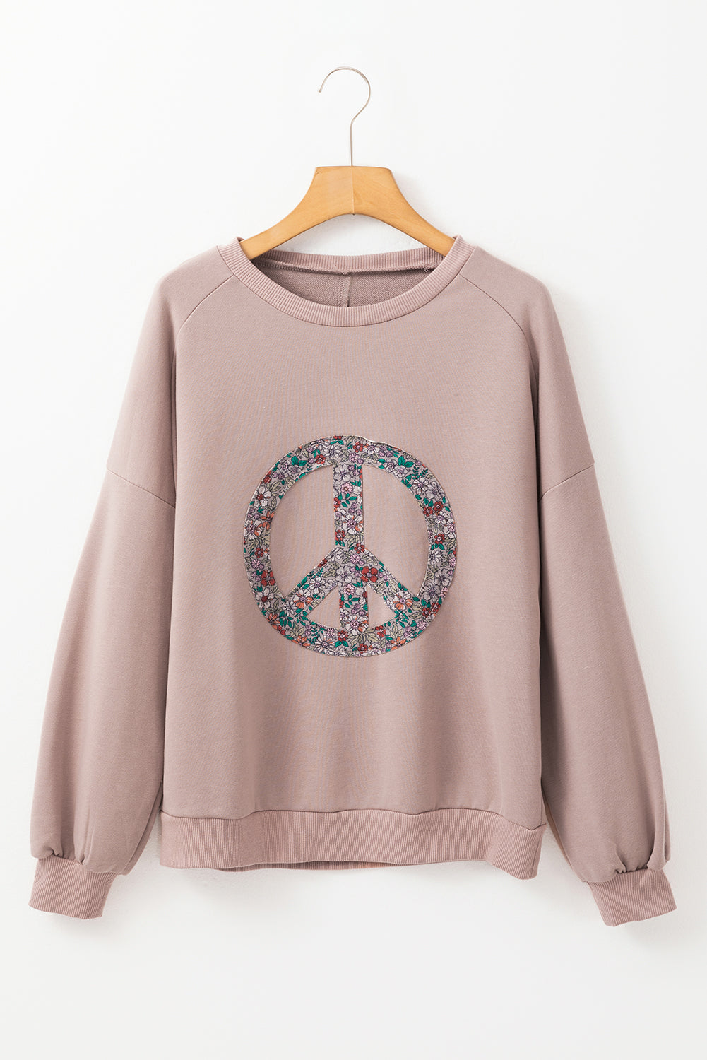 Goat Floral Peace Symbol Drop Shoulder Sweatshirt-Tops/Sweatshirts & Hoodies-[Adult]-[Female]-2022 Online Blue Zone Planet