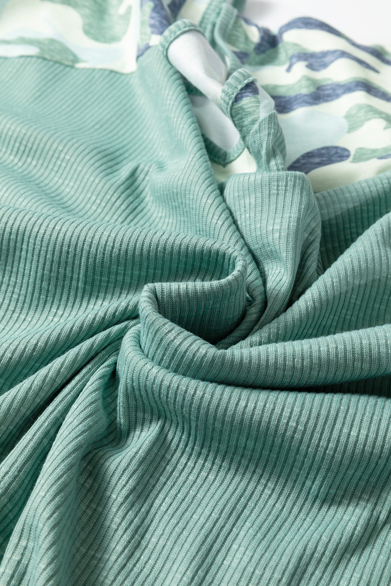 Mist Green Ribbed Camouflage Patchwork Plus Size V Neck Tee-Plus Size/Plus Size Tops/Plus Size Tops & Tees-[Adult]-[Female]-2022 Online Blue Zone Planet