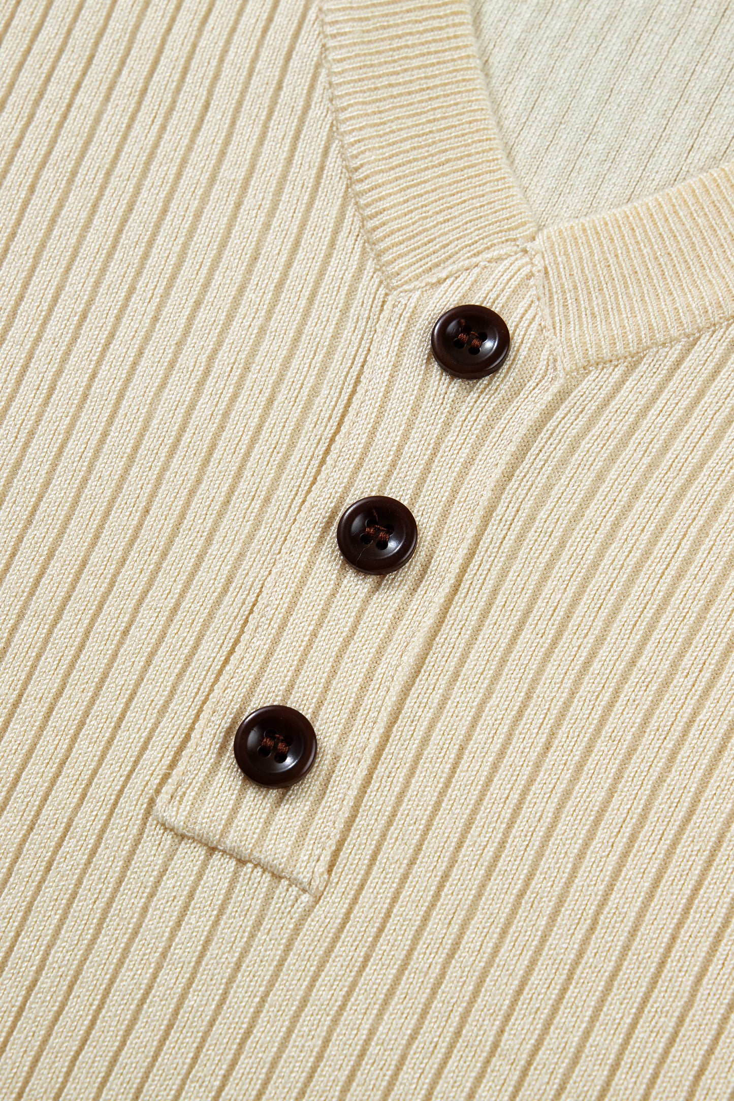 Apricot V Neck Ribbed Knit Striped Trim Short Sleeve Sweater-Sweaters & Cardigans/Short Sleeve Sweaters-[Adult]-[Female]-2022 Online Blue Zone Planet