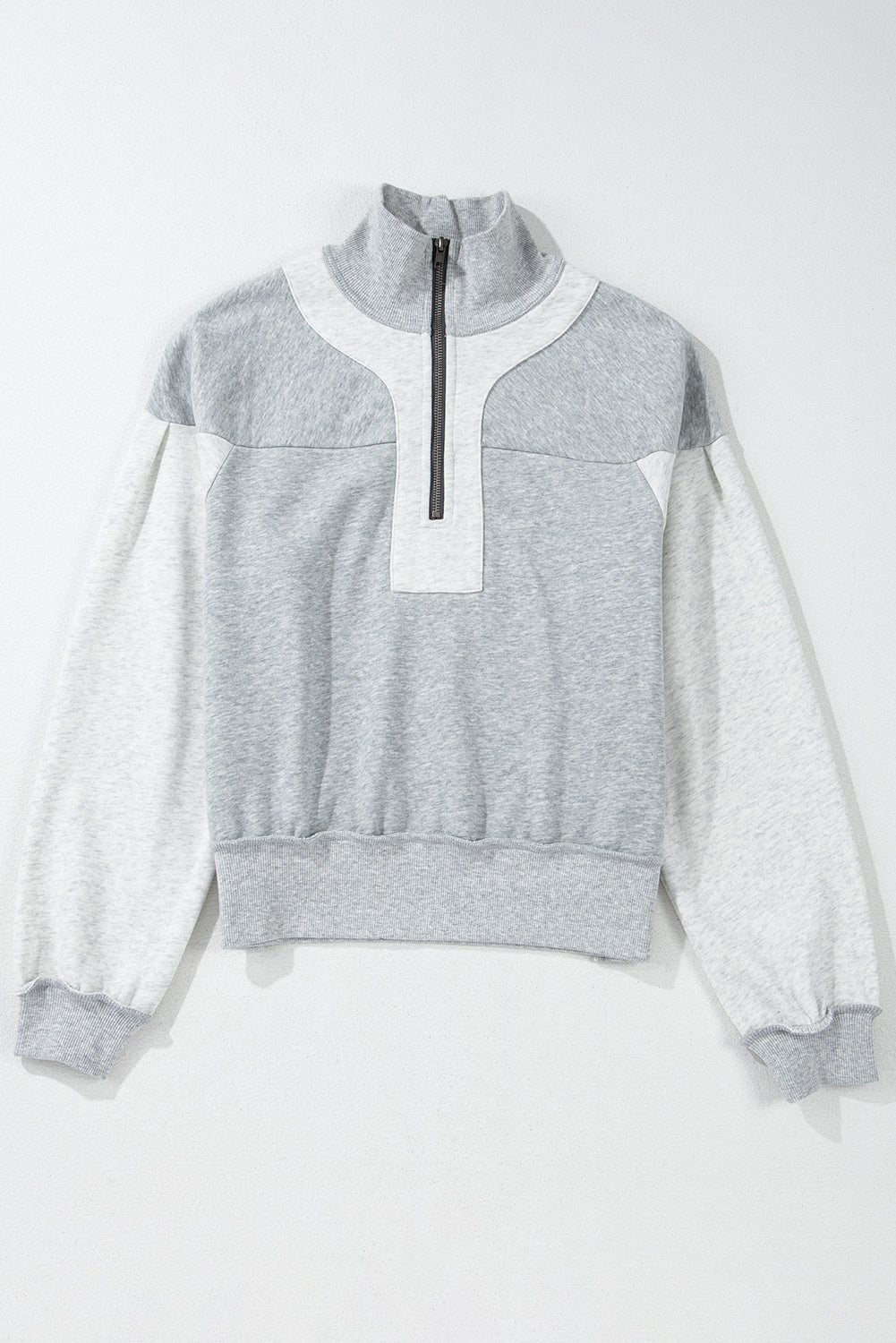 Gray Half Zipper Collared Drop Shoulder Side Slits Sweatshirt-Tops/Sweatshirts & Hoodies-[Adult]-[Female]-2022 Online Blue Zone Planet