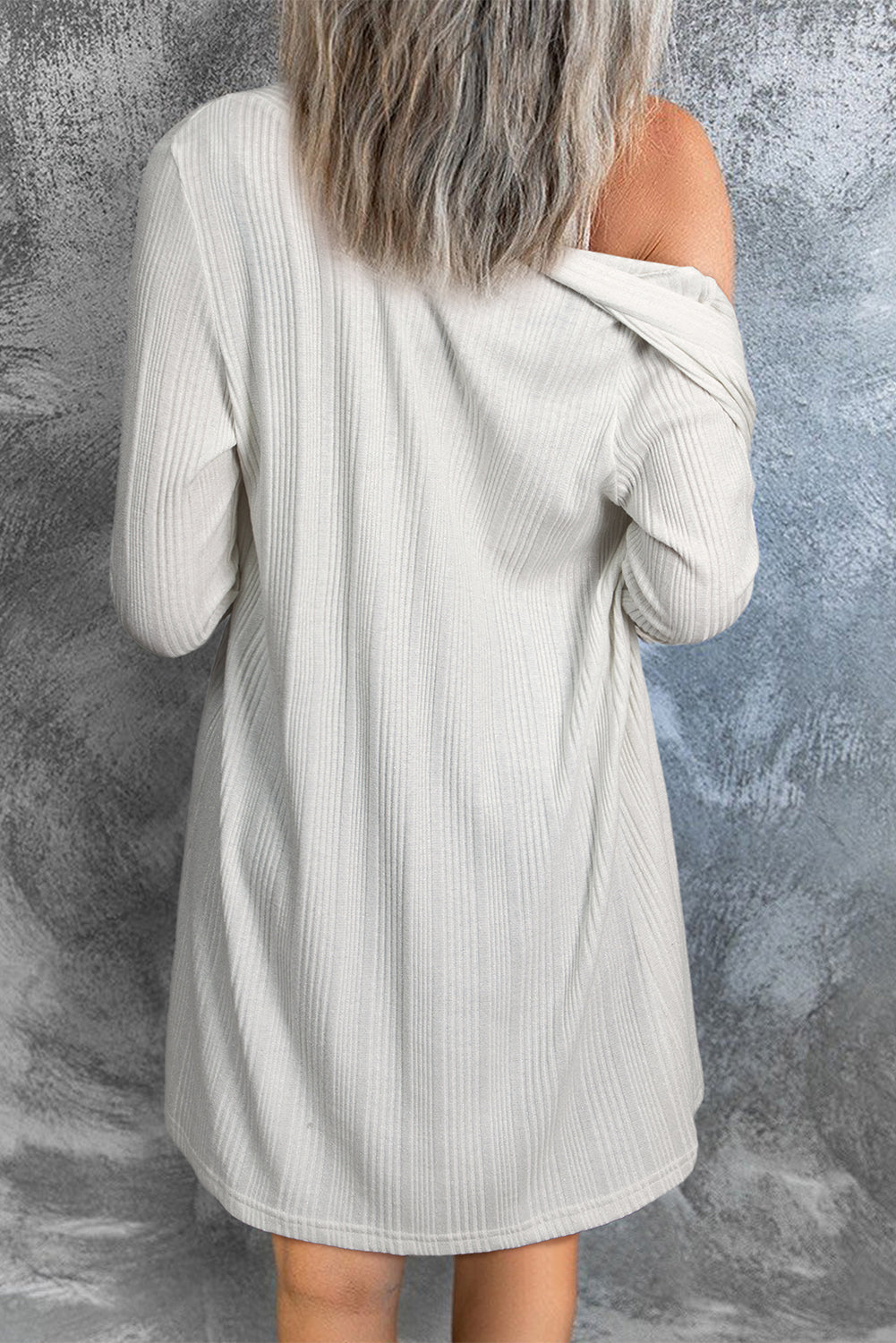 Blue Zone Planet | White Solid Color Ribbed Button up Tunic Cardigan-Sweaters & Cardigans/Cardigans-[Adult]-[Female]-2022 Online Blue Zone Planet